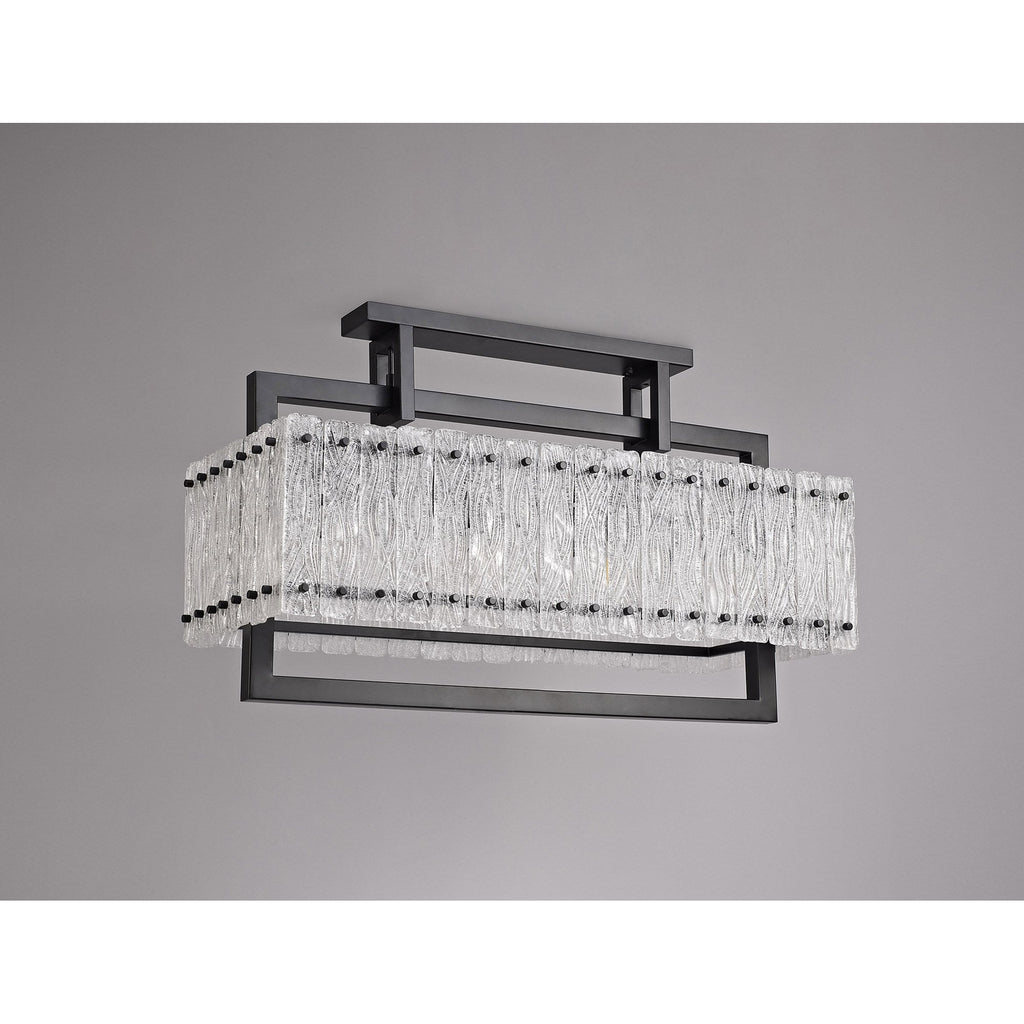 NL76859 Sorrel Medium Rectangular Pendant 8 Light Matt Black/Crystal Sand Glass