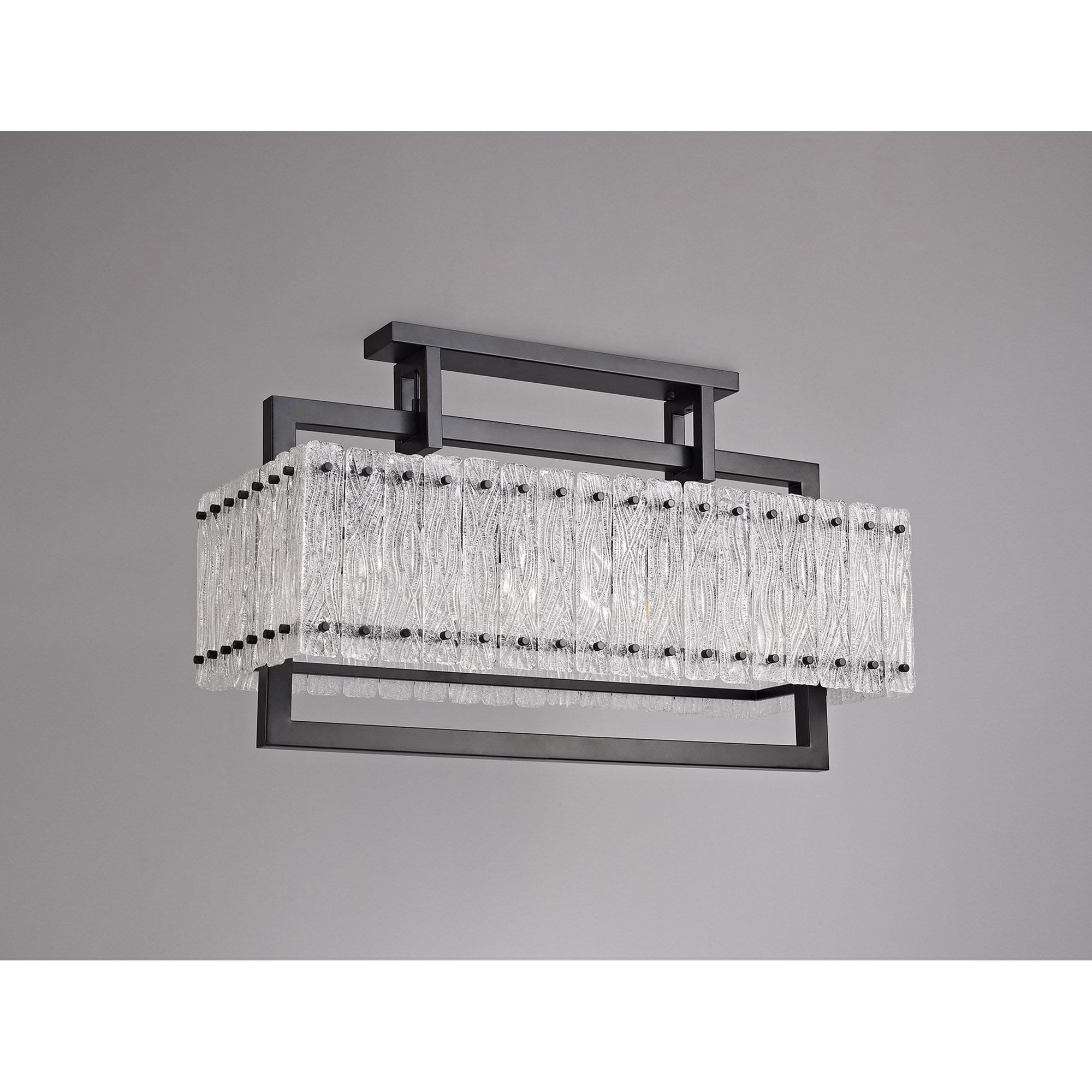 NL76859 Sorrel Medium Rectangular Pendant 8 Light Matt Black/Crystal Sand Glass