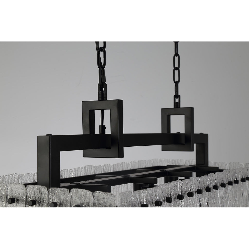 NL76859 Sorrel Medium Rectangular Pendant 8 Light Matt Black/Crystal Sand Glass