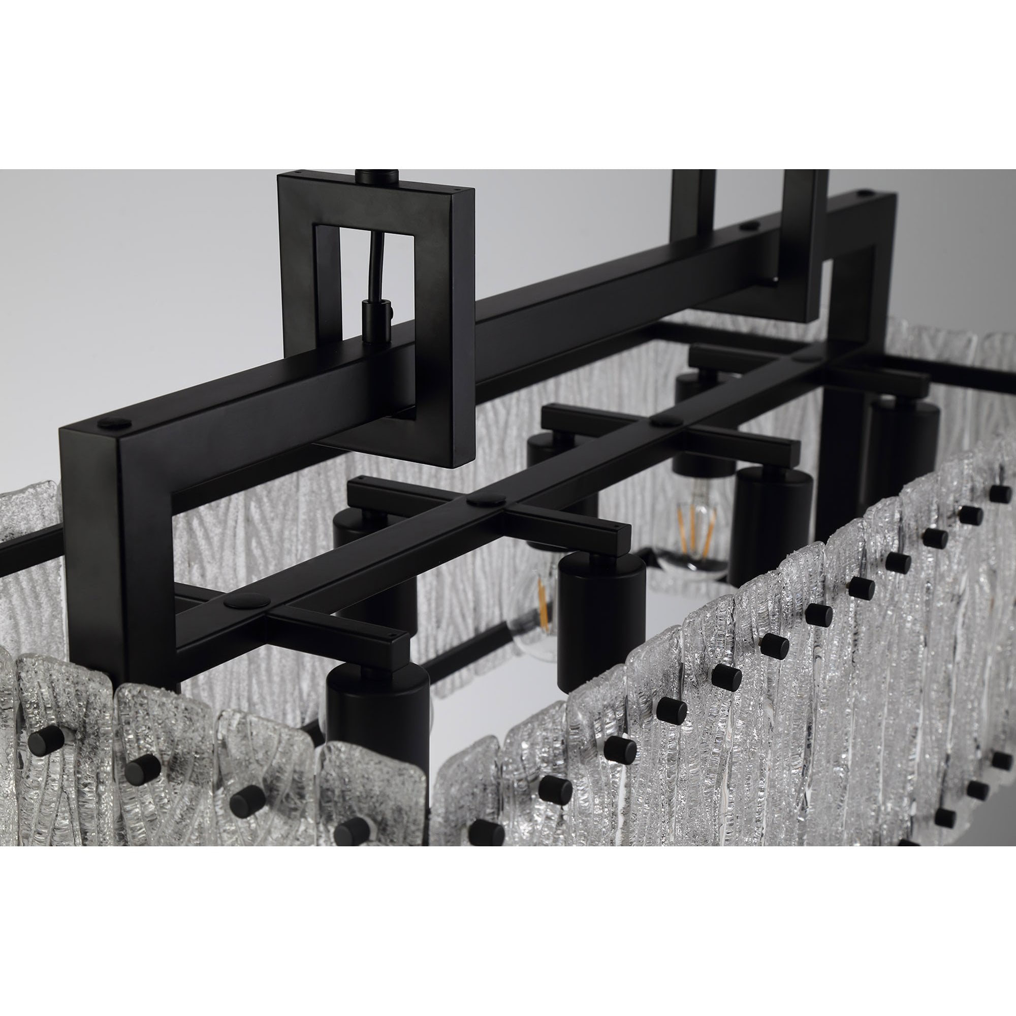 NL76859 Sorrel Medium Rectangular Pendant 8 Light Matt Black/Crystal Sand Glass