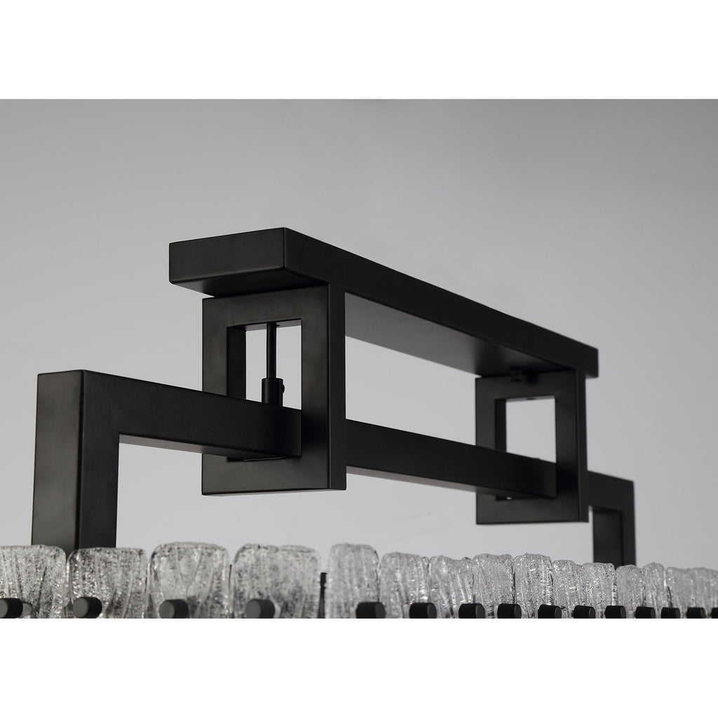 NL76859 Sorrel Medium Rectangular Pendant 8 Light Matt Black/Crystal Sand Glass
