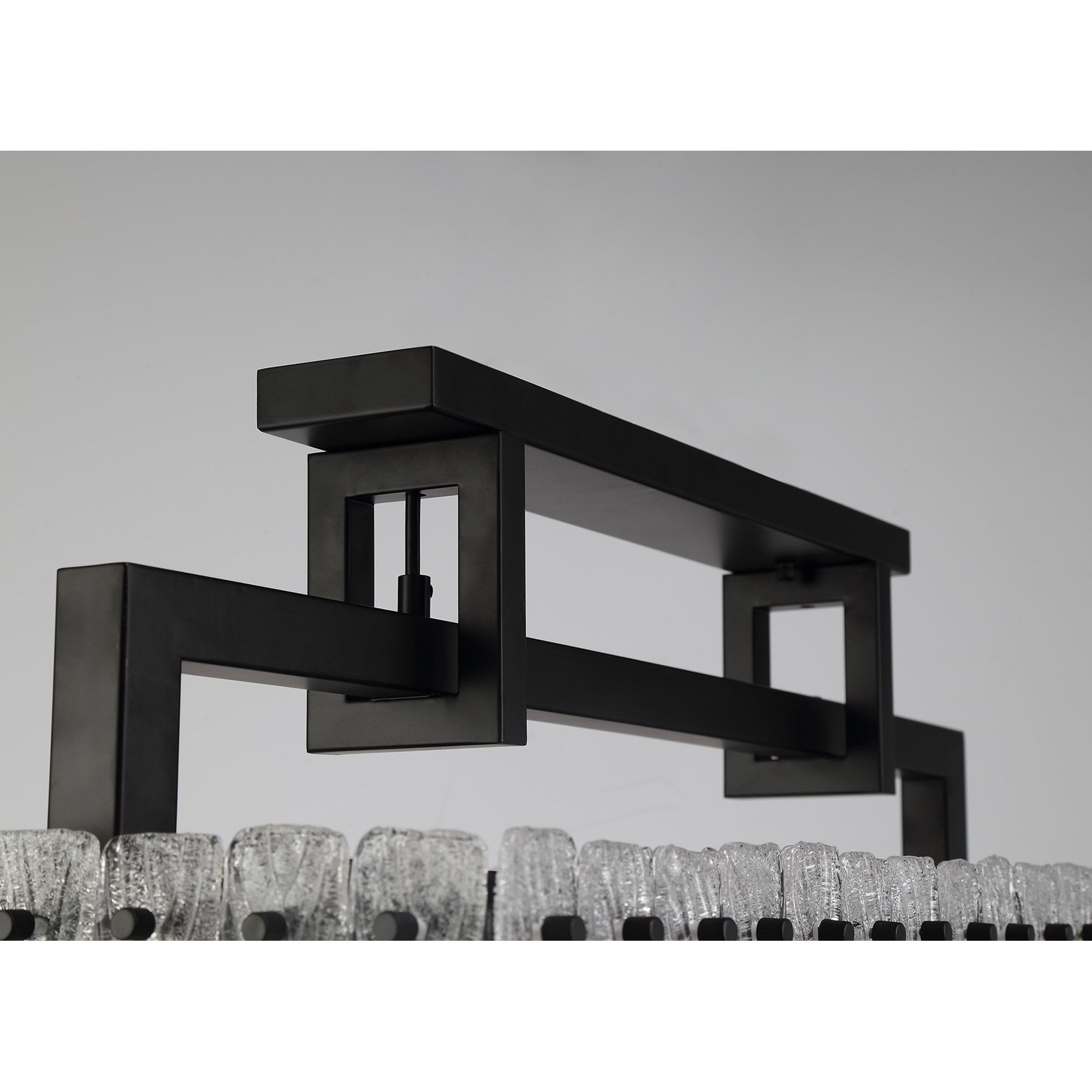 NL76859 Sorrel Medium Rectangular Pendant 8 Light Matt Black/Crystal Sand Glass