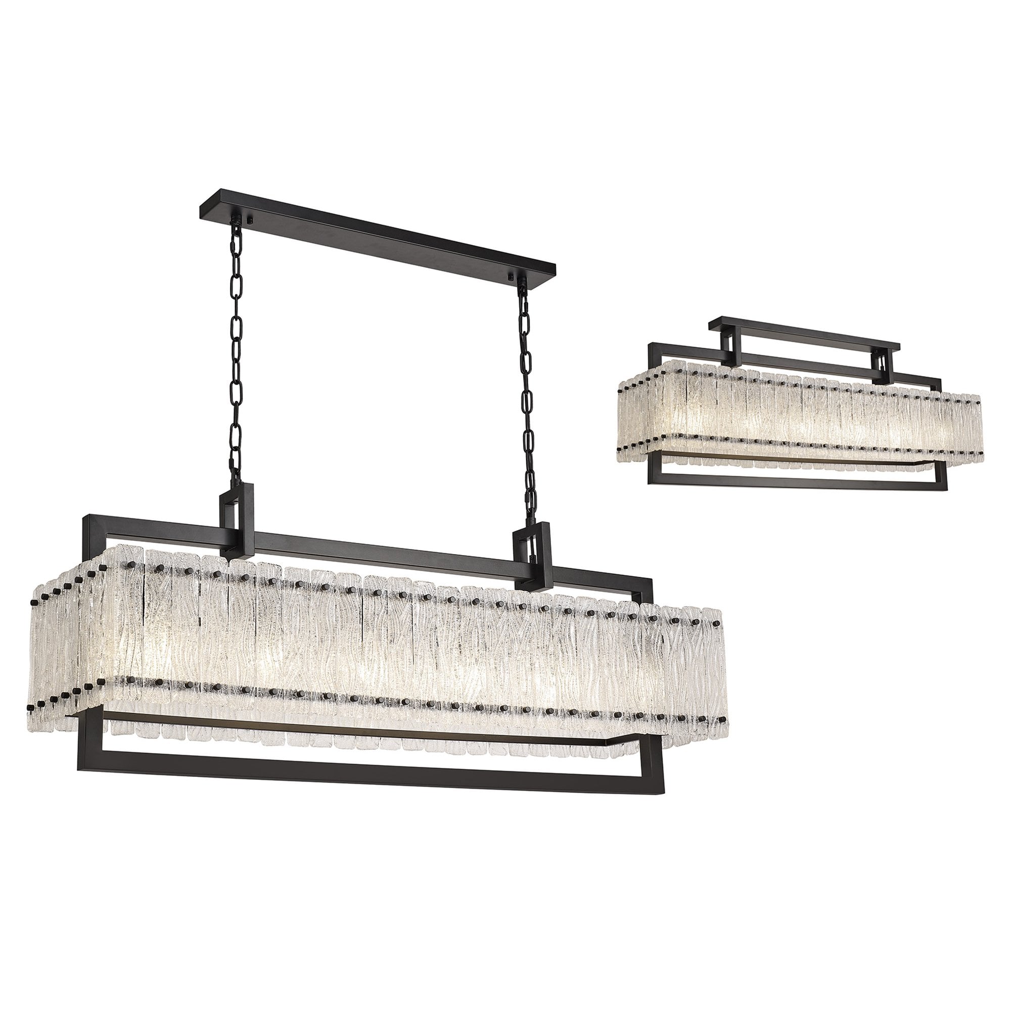 NL76869 Sorrel Large Rectangular Pendant 12 Light Matt Black/Crystal Sand Glass