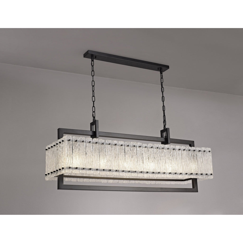 NL76869 Sorrel Large Rectangular Pendant 12 Light Matt Black/Crystal Sand Glass
