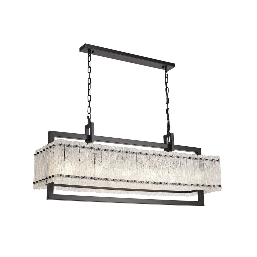 NL76869 Sorrel Large Rectangular Pendant 12 Light Matt Black/Crystal Sand Glass