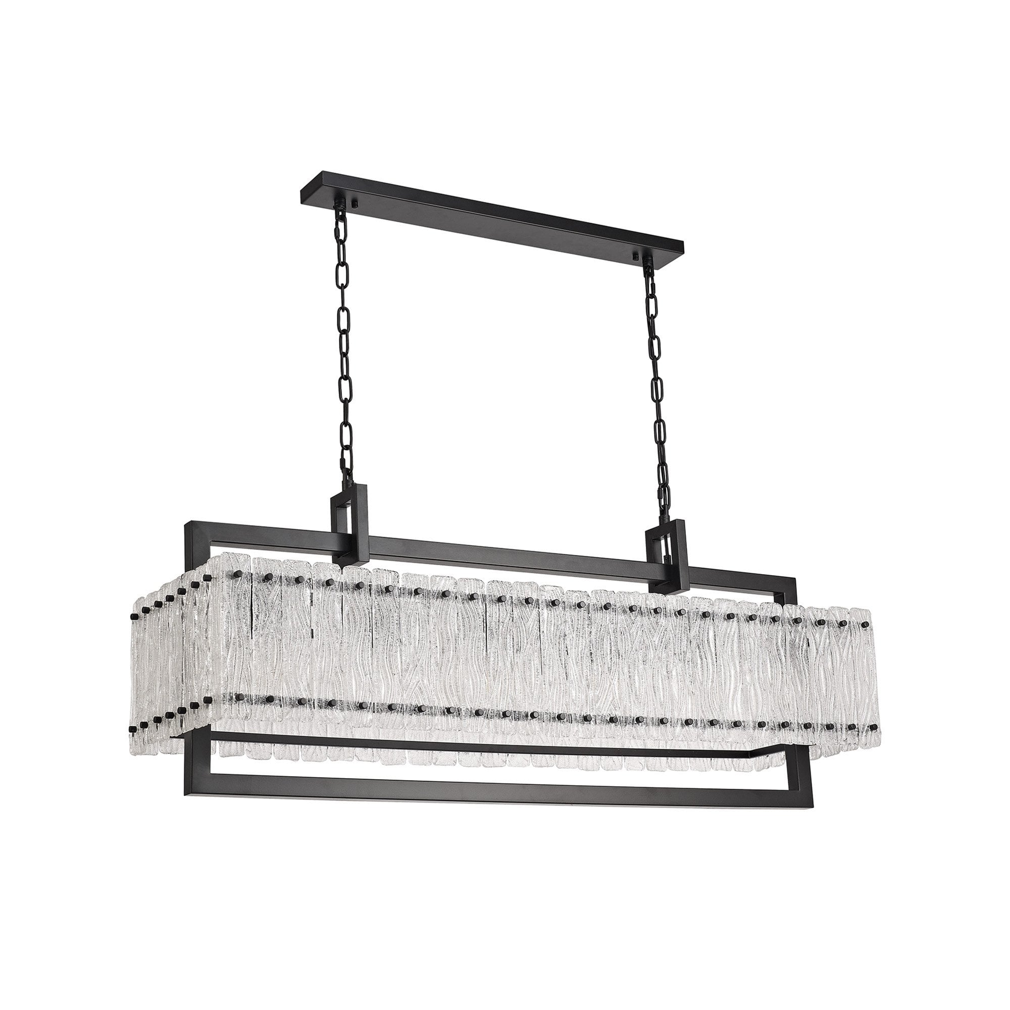NL76869 Sorrel Large Rectangular Pendant 12 Light Matt Black/Crystal Sand Glass