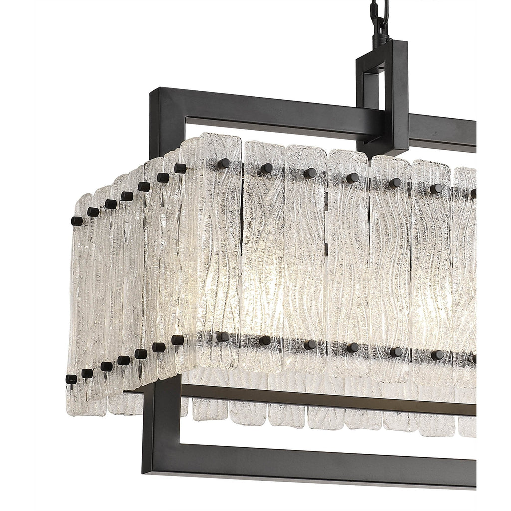 NL76869 Sorrel Large Rectangular Pendant 12 Light Matt Black/Crystal Sand Glass