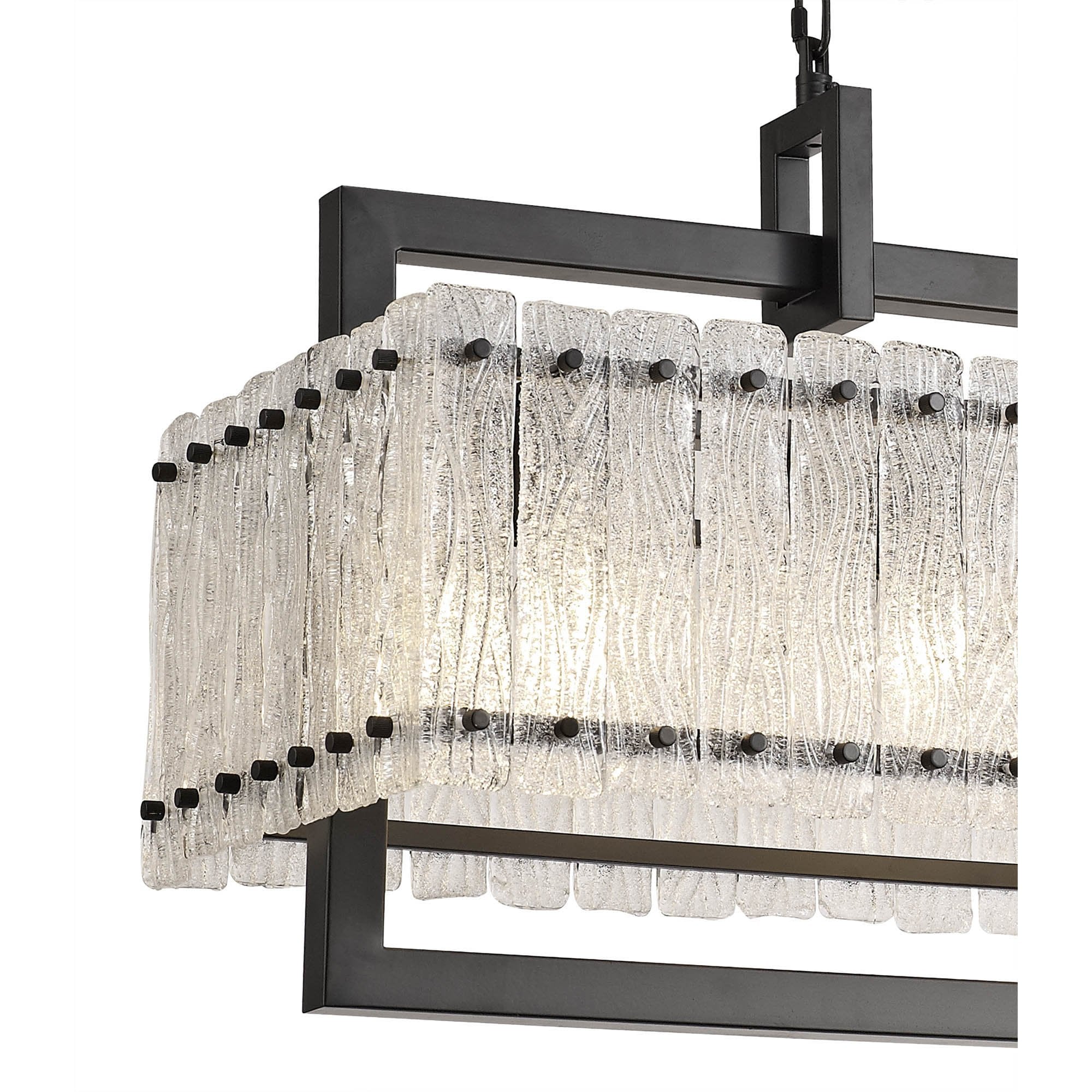 NL76869 Sorrel Large Rectangular Pendant 12 Light Matt Black/Crystal Sand Glass