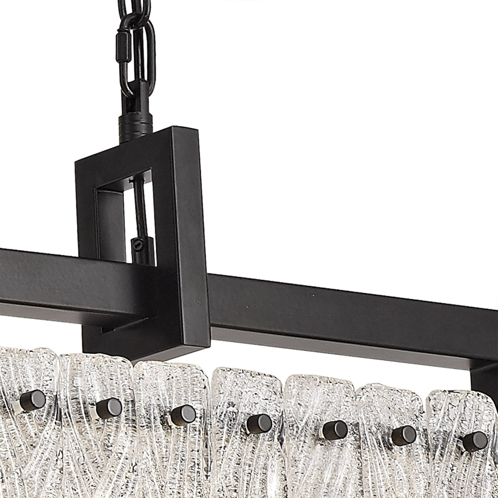 NL76869 Sorrel Large Rectangular Pendant 12 Light Matt Black/Crystal Sand Glass