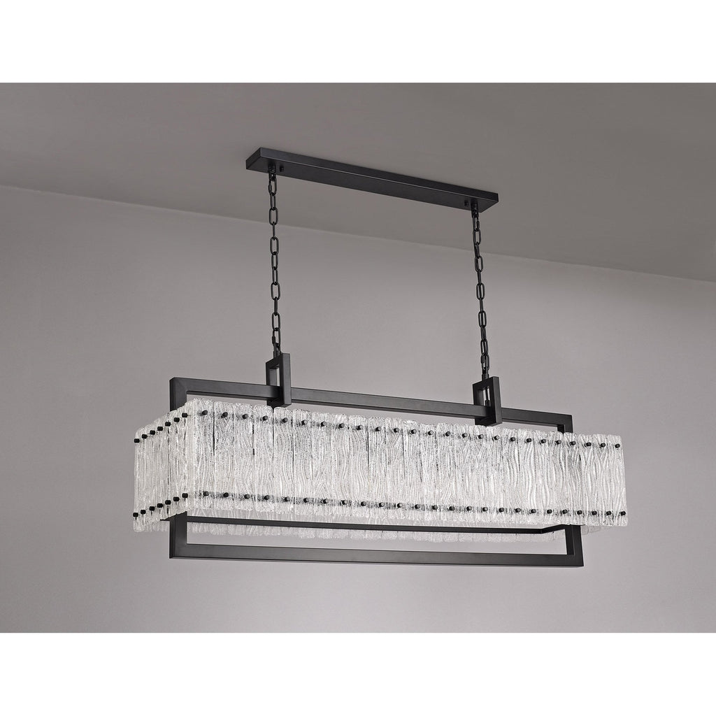 NL76869 Sorrel Large Rectangular Pendant 12 Light Matt Black/Crystal Sand Glass