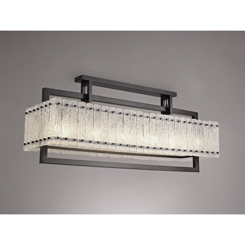 NL76869 Sorrel Large Rectangular Pendant 12 Light Matt Black/Crystal Sand Glass