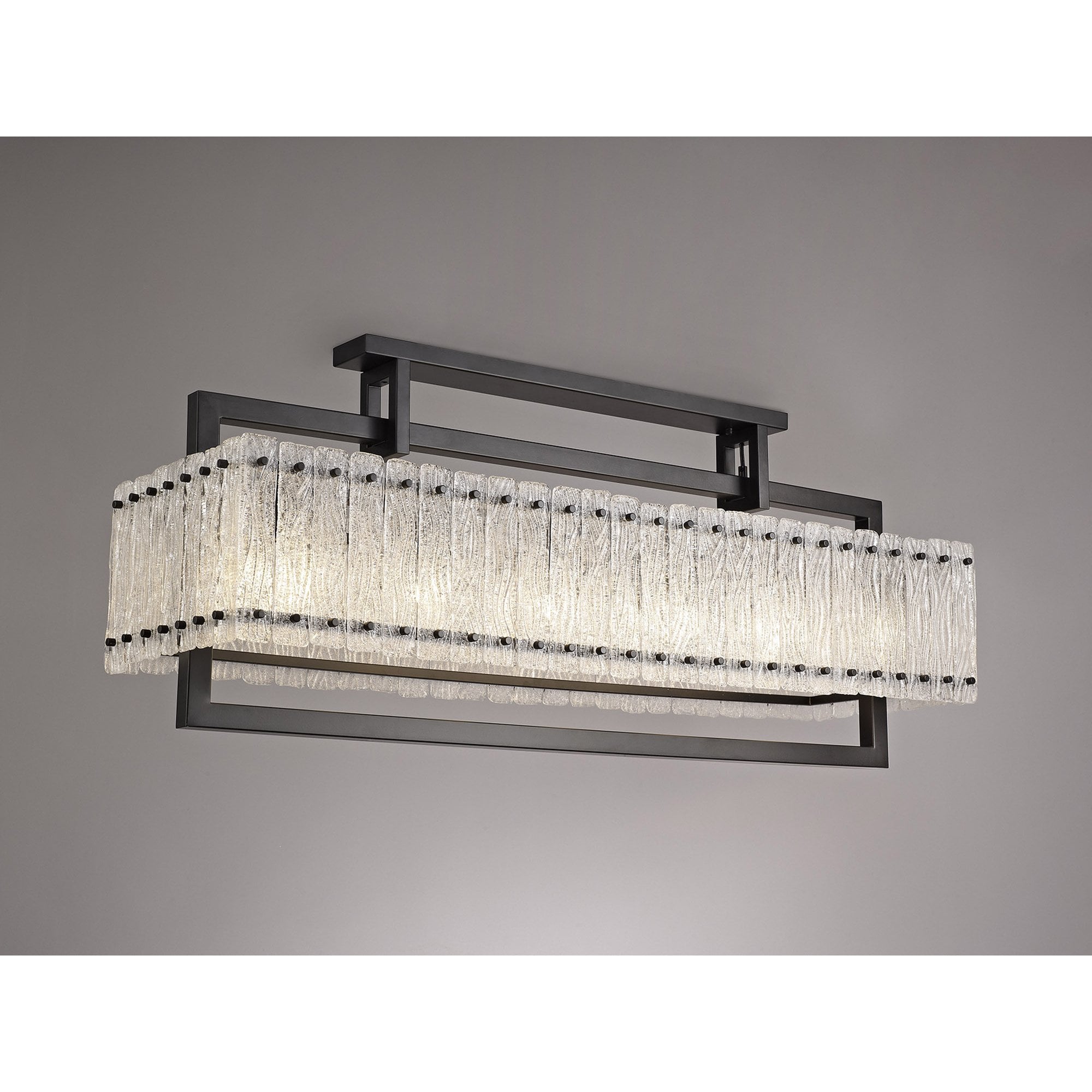 NL76869 Sorrel Large Rectangular Pendant 12 Light Matt Black/Crystal Sand Glass