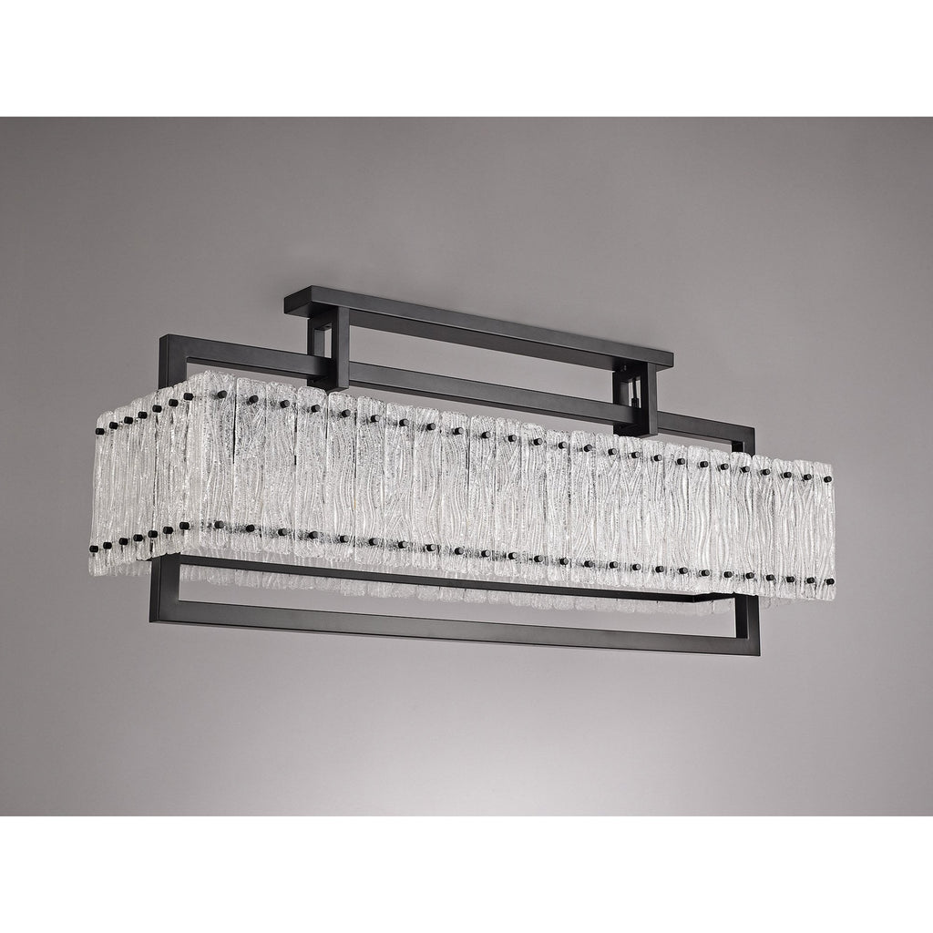 NL76869 Sorrel Large Rectangular Pendant 12 Light Matt Black/Crystal Sand Glass