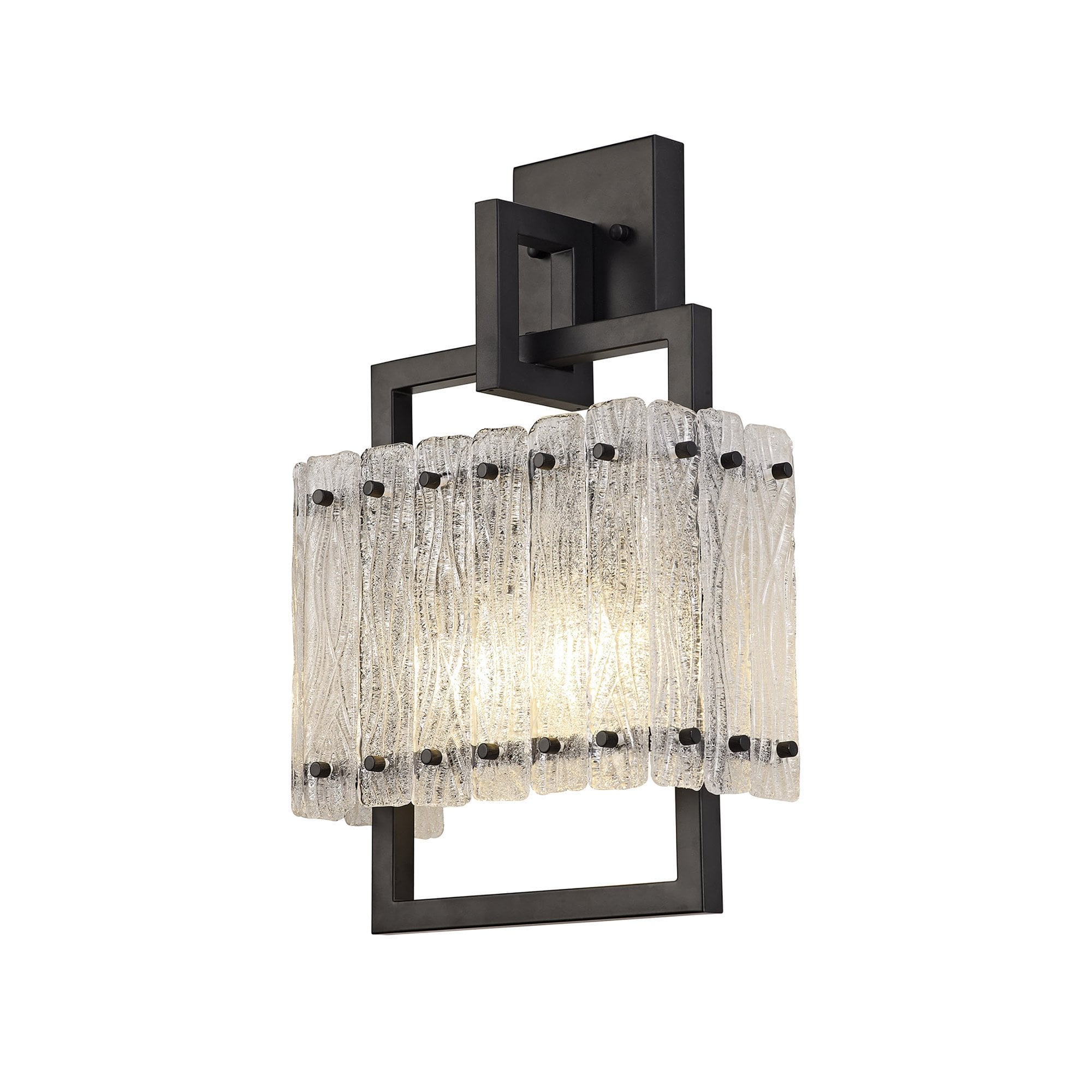 NL76879 Sorrel Wall Lamp 2 Light Matt Black/Crystal Sand Glass