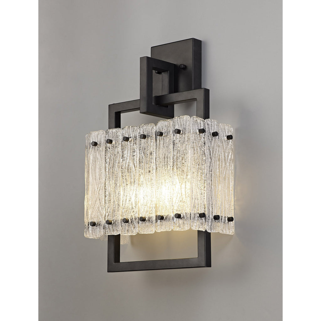 NL76879 Sorrel Wall Lamp 2 Light Matt Black/Crystal Sand Glass