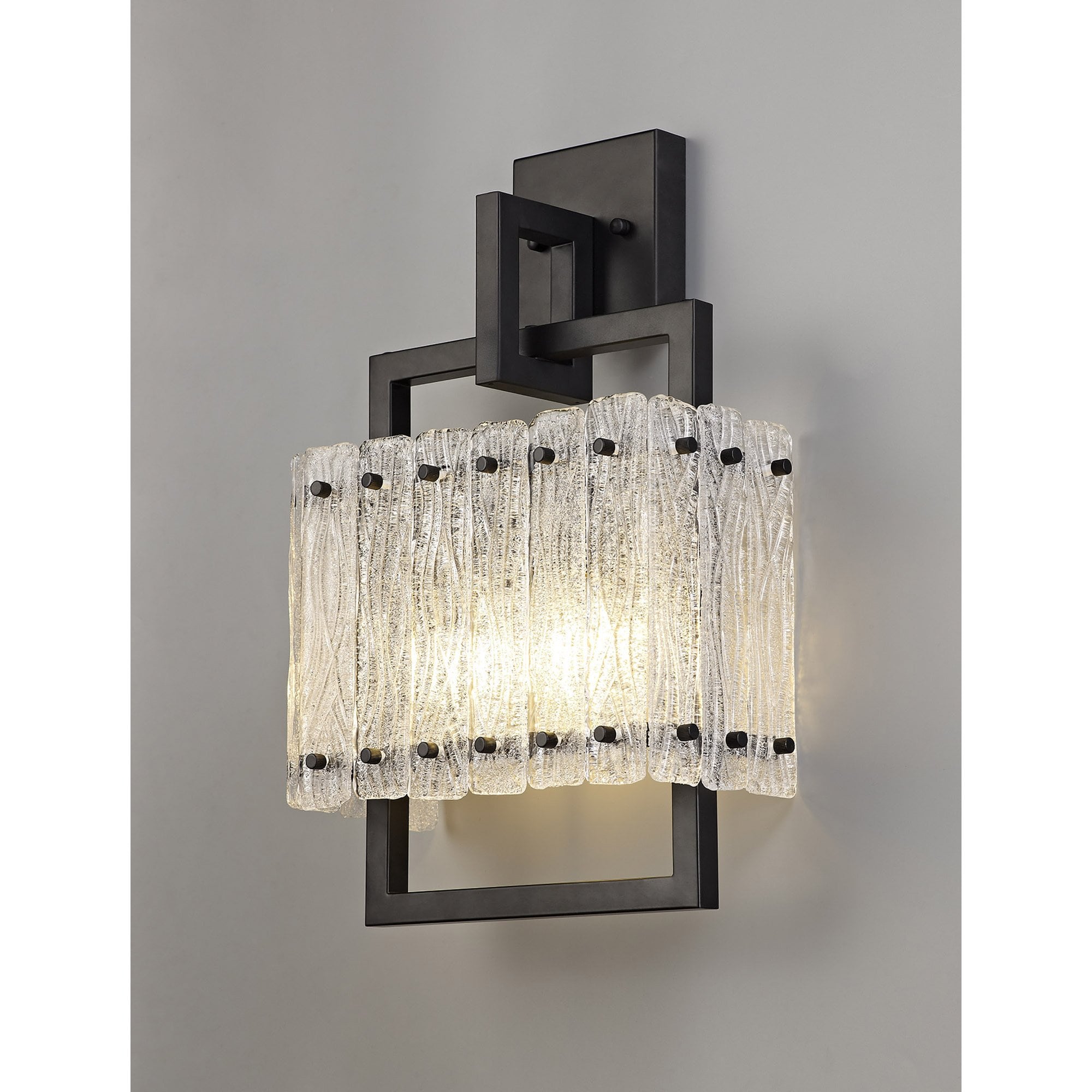 NL76879 Sorrel Wall Lamp 2 Light Matt Black/Crystal Sand Glass
