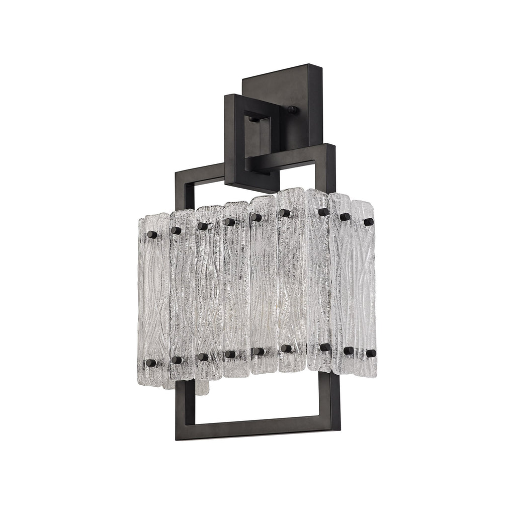 NL76879 Sorrel Wall Lamp 2 Light Matt Black/Crystal Sand Glass