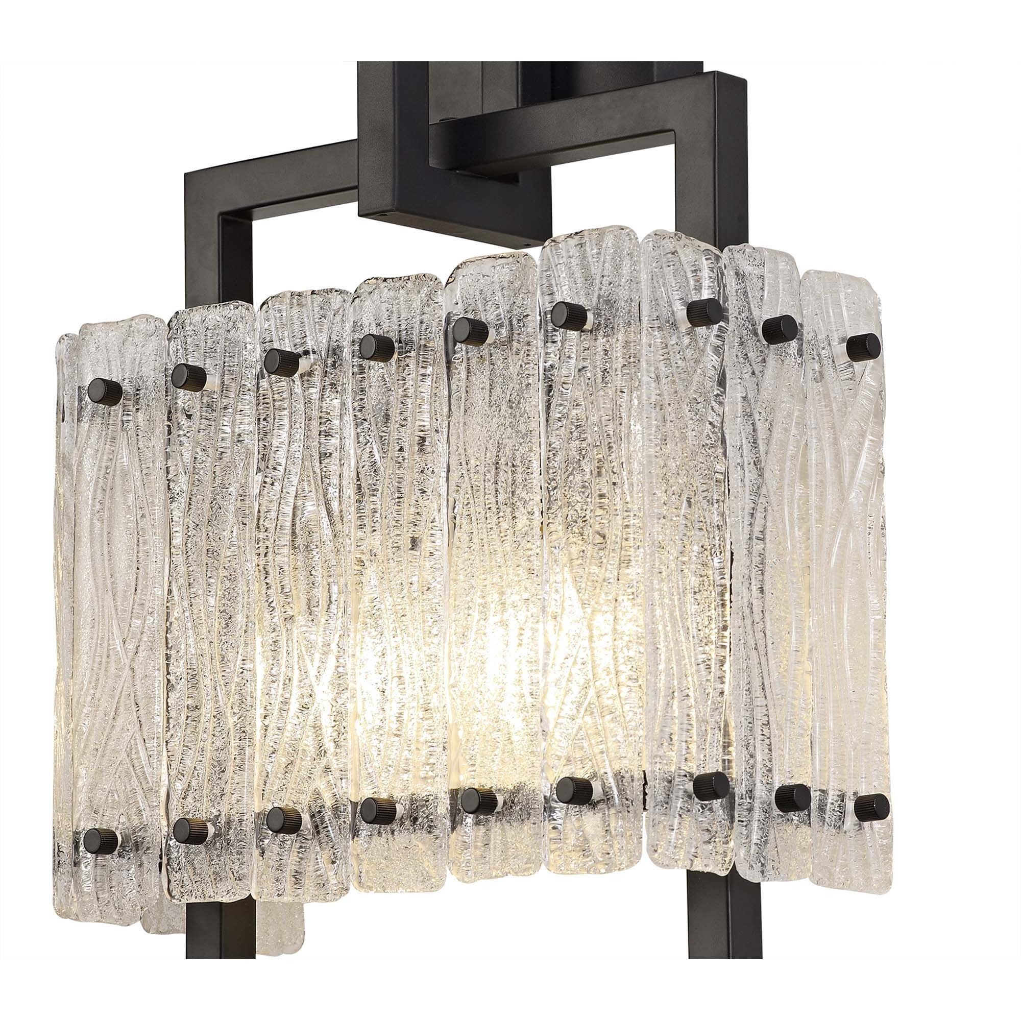 NL76879 Sorrel Wall Lamp 2 Light Matt Black/Crystal Sand Glass