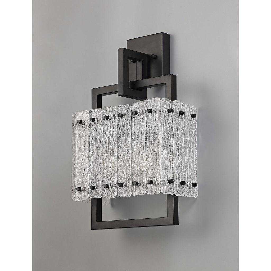 NL76879 Sorrel Wall Lamp 2 Light Matt Black/Crystal Sand Glass