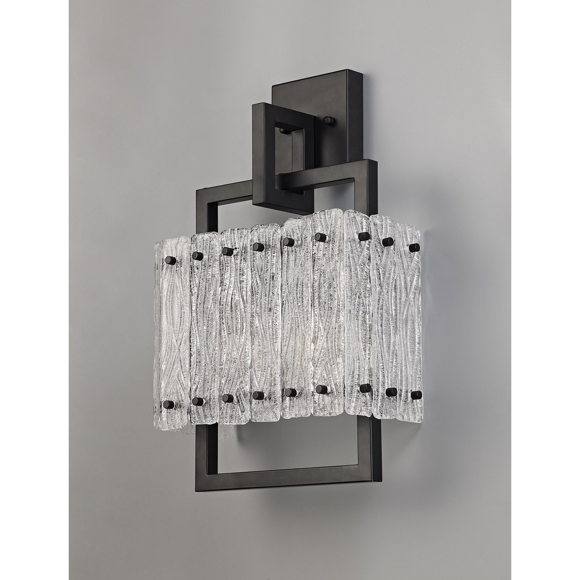 NL76879 Sorrel Wall Lamp 2 Light Matt Black/Crystal Sand Glass