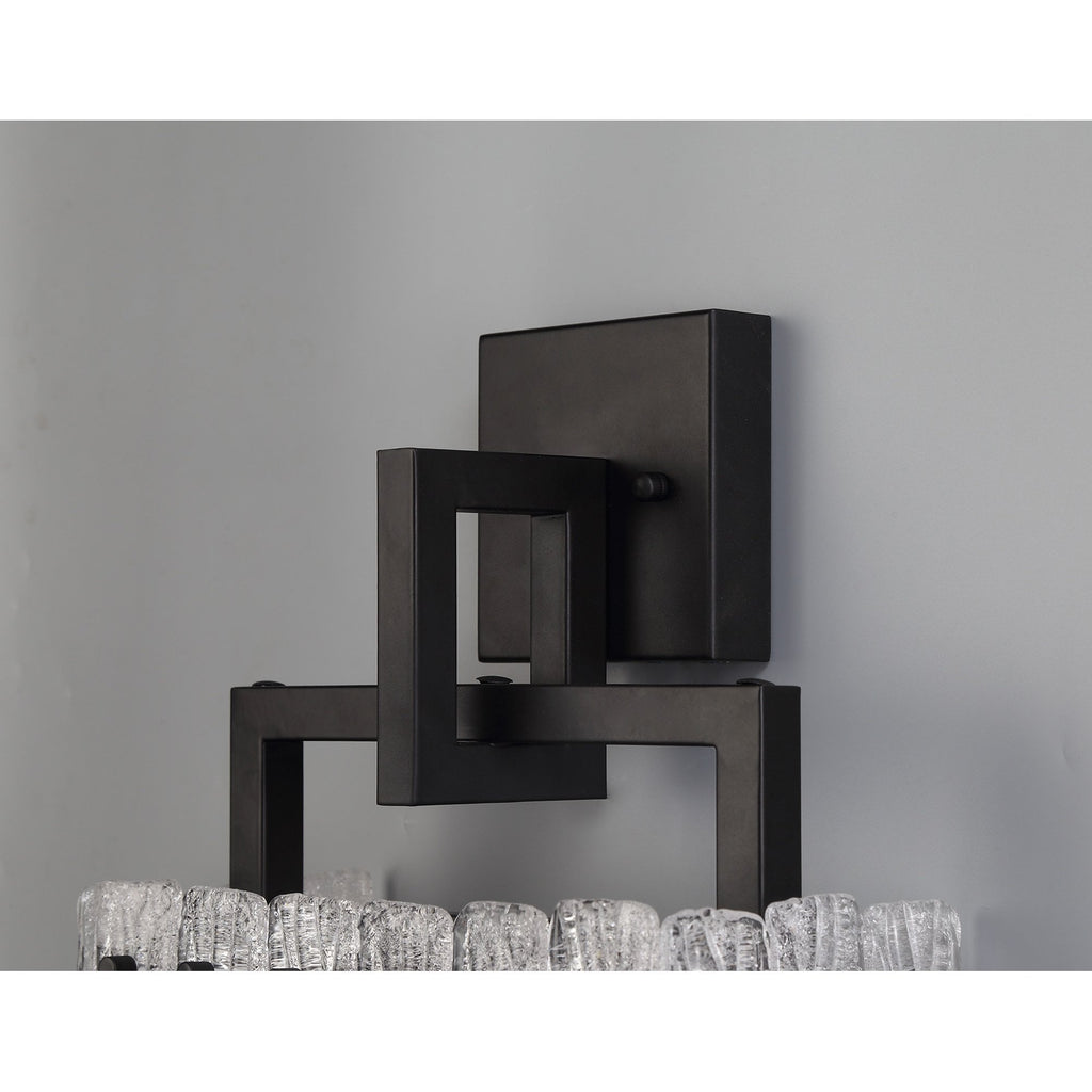 NL76879 Sorrel Wall Lamp 2 Light Matt Black/Crystal Sand Glass