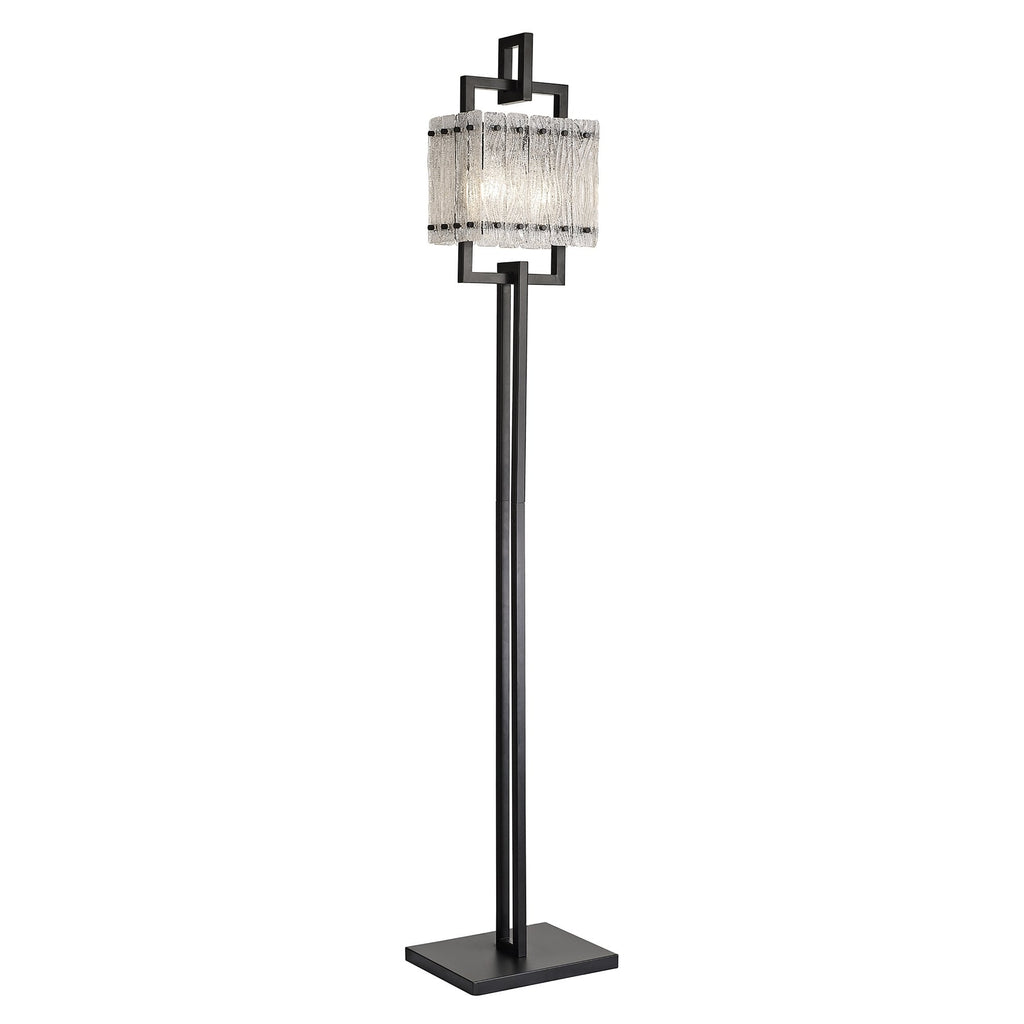 NL76899 Sorrel Floor Lamp 2 Light Matt Black/Crystal Sand Glass