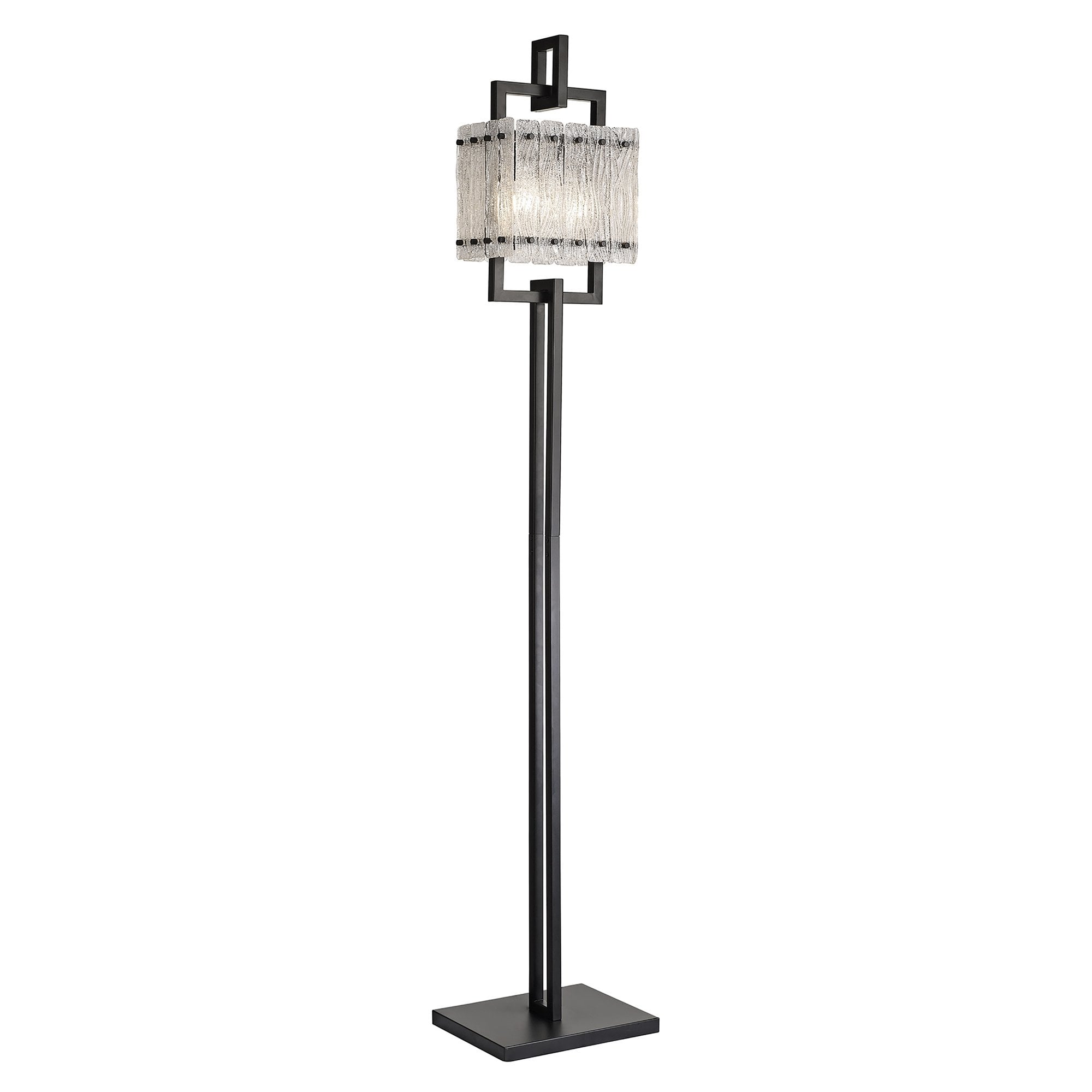 NL76899 Sorrel Floor Lamp 2 Light Matt Black/Crystal Sand Glass