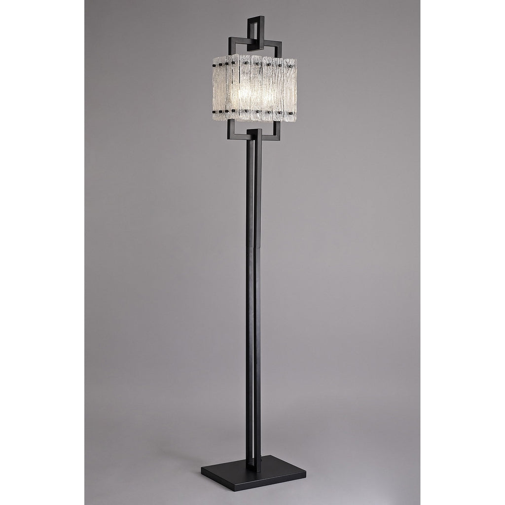 NL76899 Sorrel Floor Lamp 2 Light Matt Black/Crystal Sand Glass