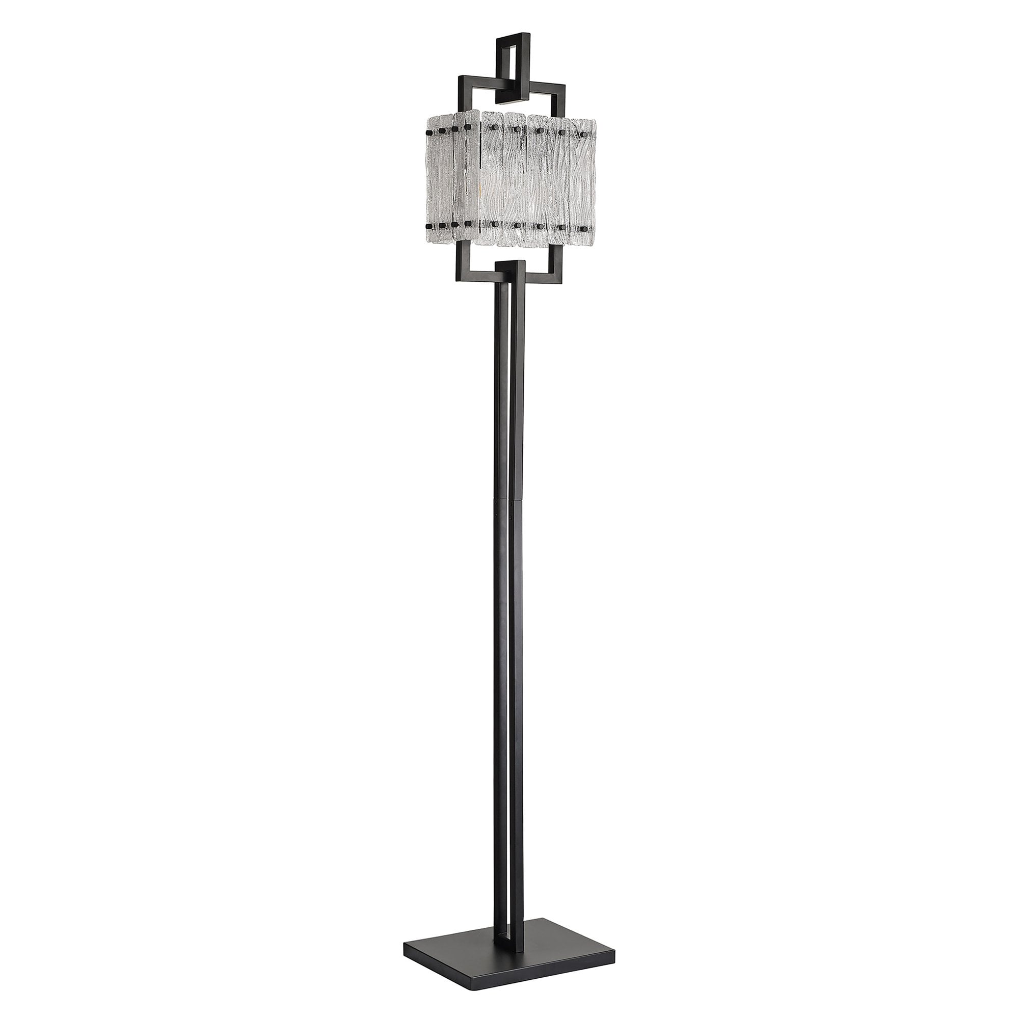 NL76899 Sorrel Floor Lamp 2 Light Matt Black/Crystal Sand Glass
