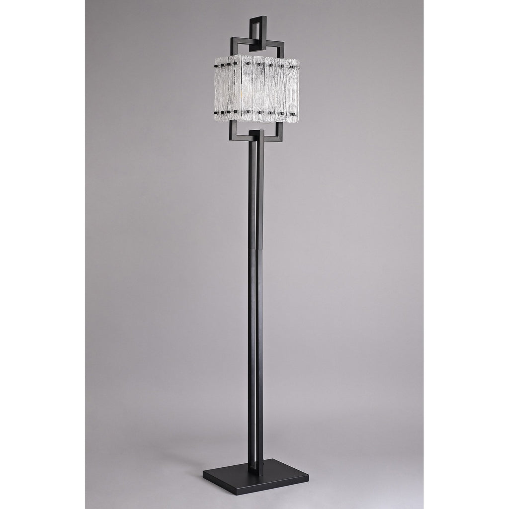 NL76899 Sorrel Floor Lamp 2 Light Matt Black/Crystal Sand Glass
