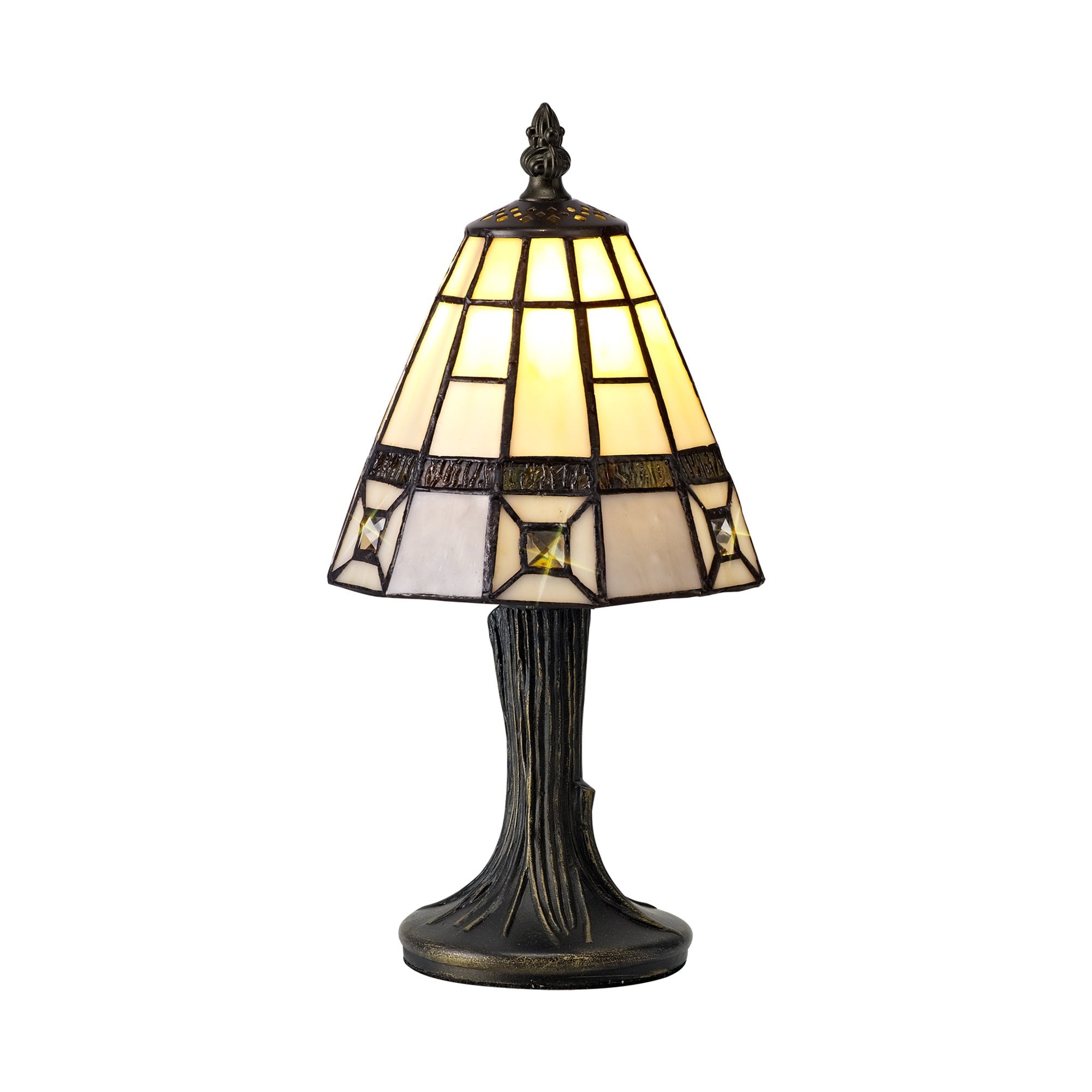 NL72309 Squad Tiffany Table Lamp Cream/Grey/Clear Crystal Shade