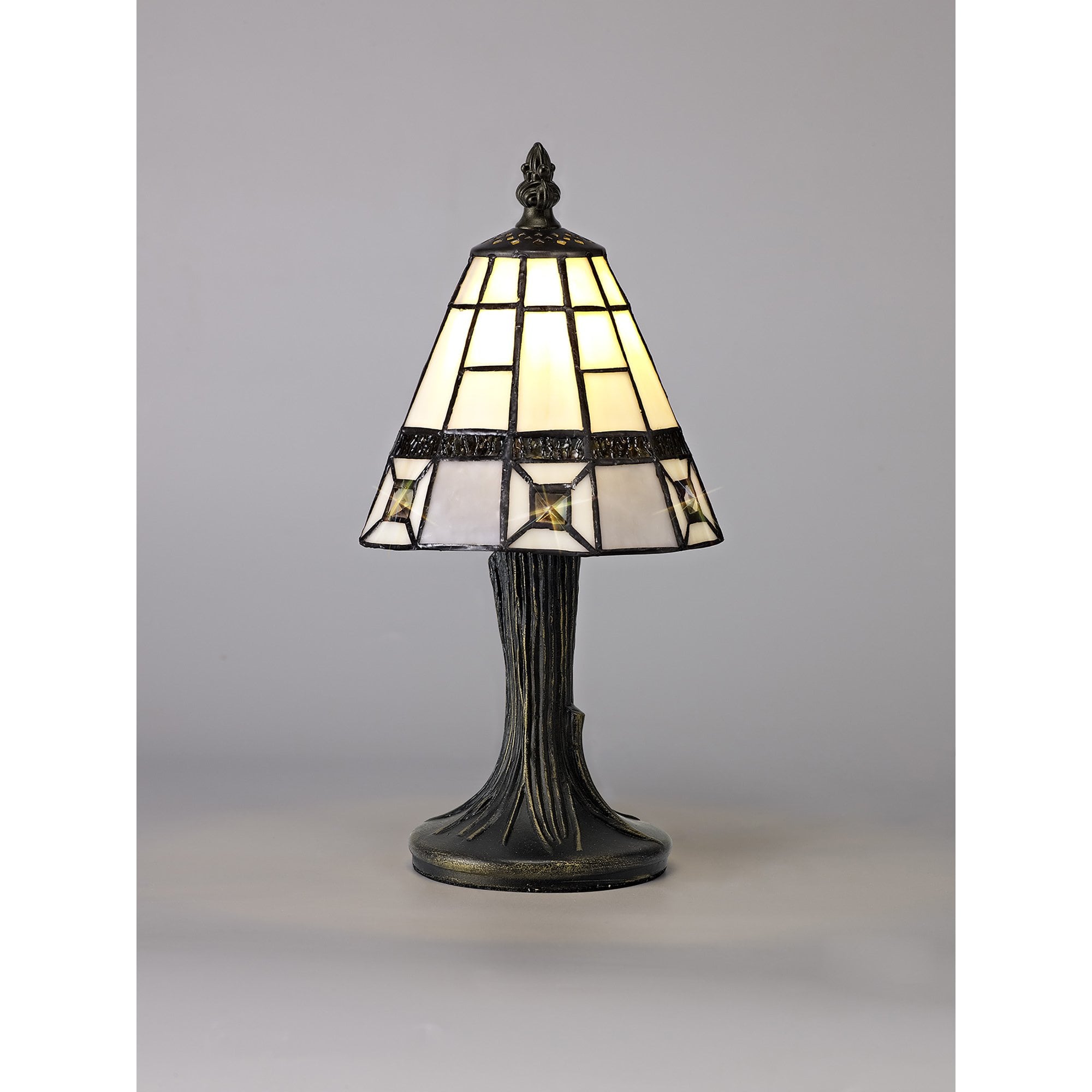 NL72309 Squad Tiffany Table Lamp Cream/Grey/Clear Crystal Shade