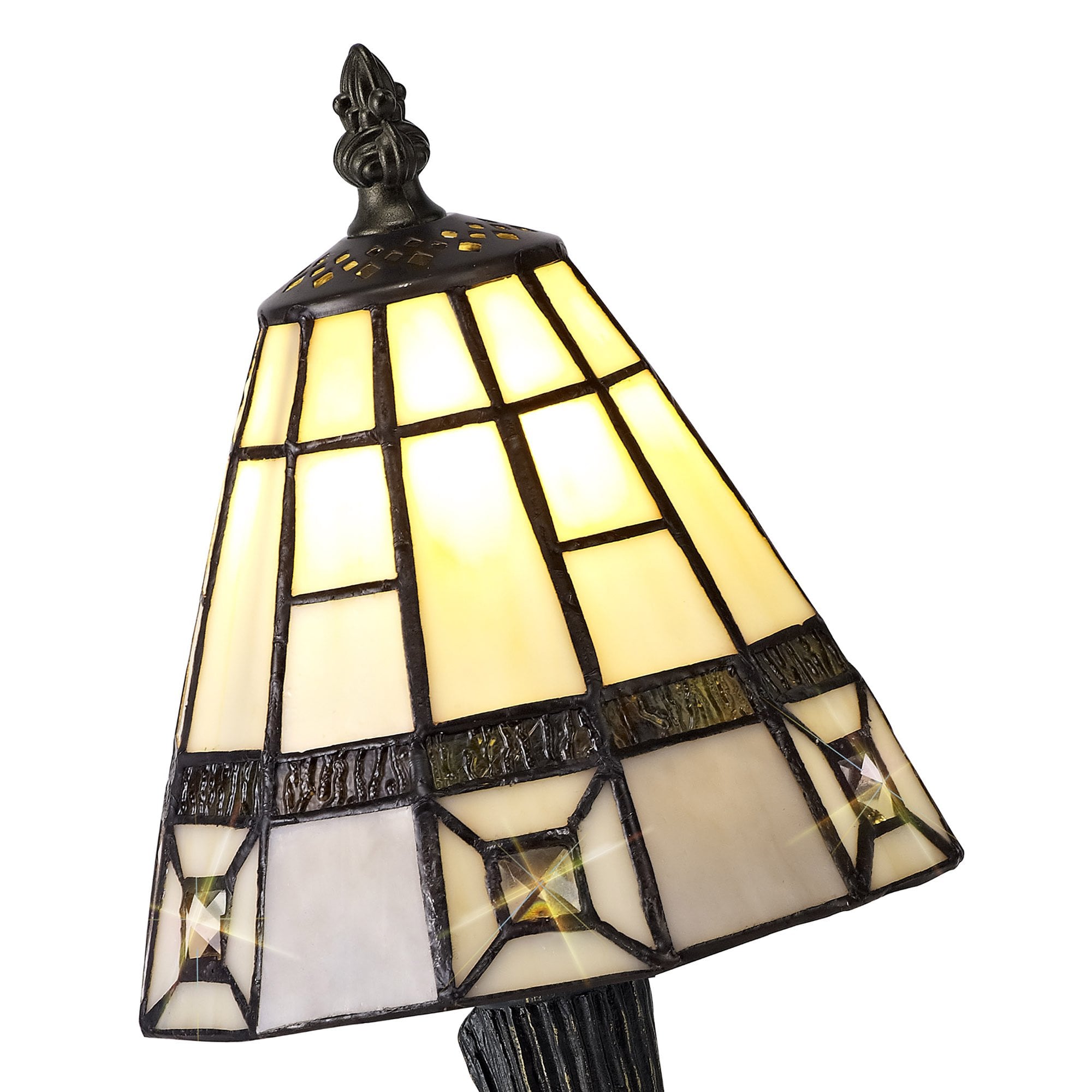 NL72309 Squad Tiffany Table Lamp Cream/Grey/Clear Crystal Shade