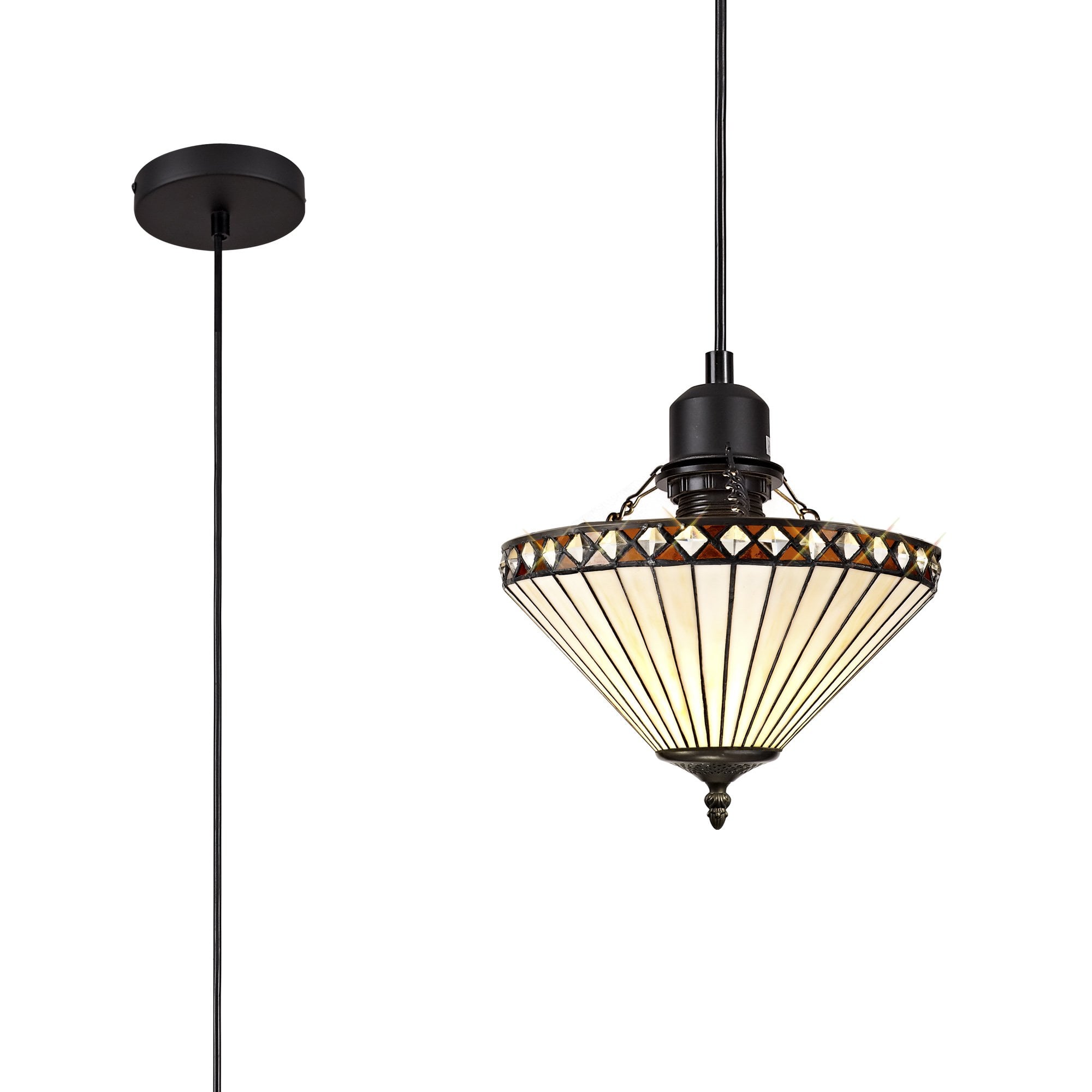 NLK02169 Tink 1 Light Up Lighter Pendant With 30cm Tiffany Shade Amber/Chrome/Crystal/Black