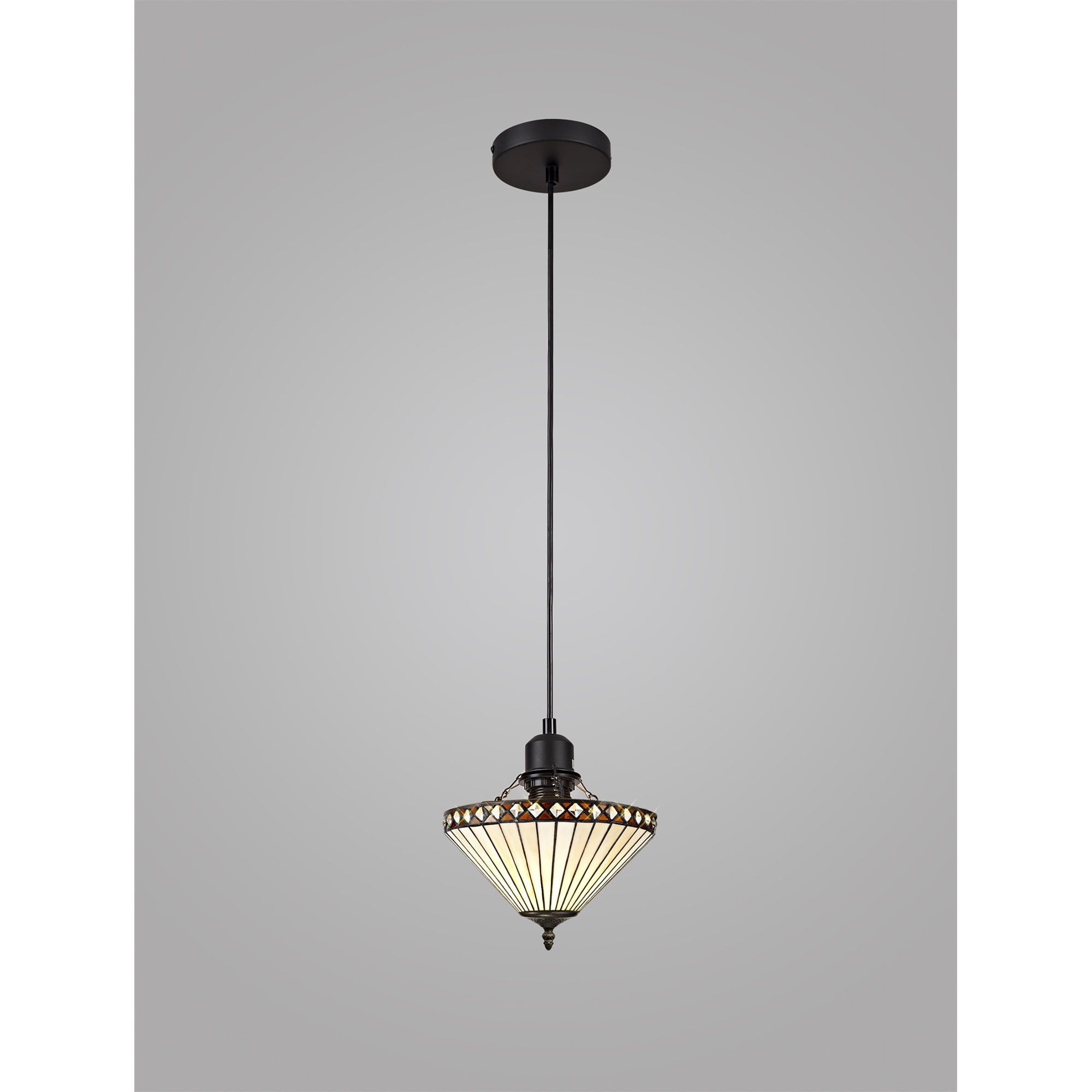 NLK02169 Tink 1 Light Up Lighter Pendant With 30cm Tiffany Shade Amber/Chrome/Crystal/Black