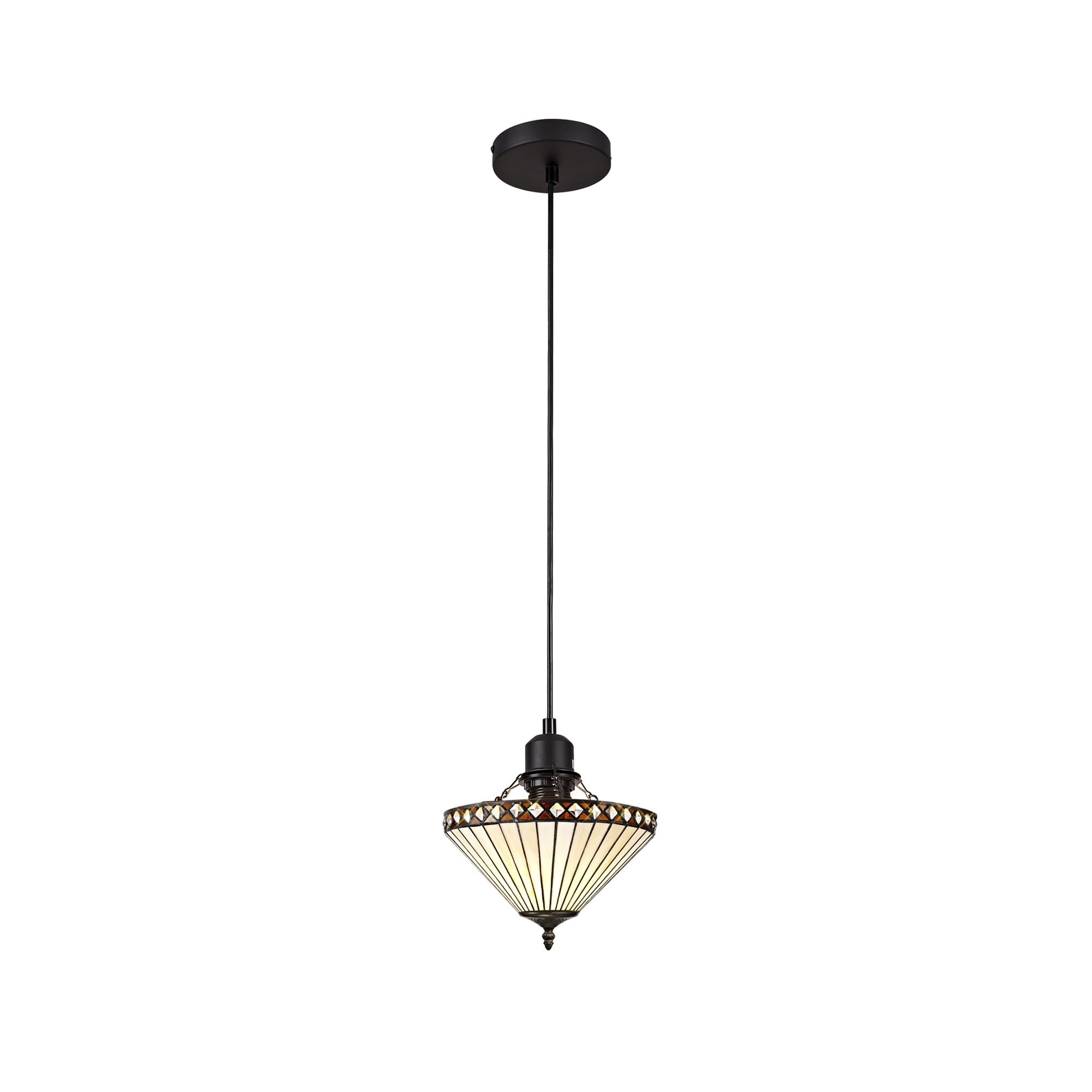 NLK02169 Tink 1 Light Up Lighter Pendant With 30cm Tiffany Shade Amber/Chrome/Crystal/Black