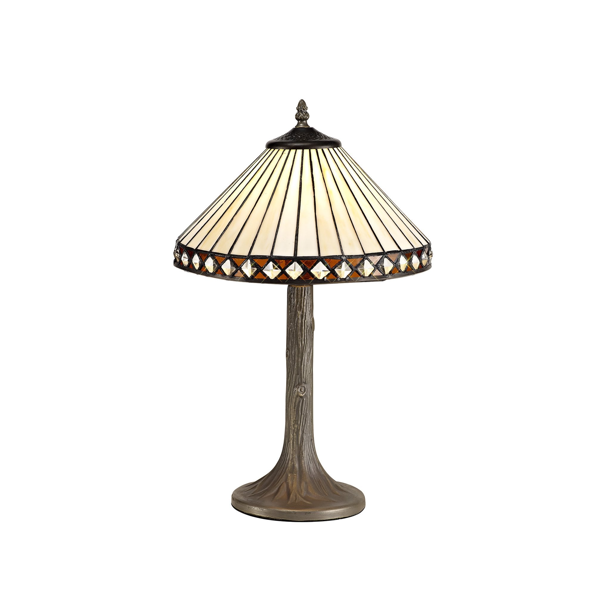 NLK02179 Tink 1 Light Tree Like Table Lamp With 30cm Tiffany Shade Amber/Chrome/Crystal/Aged Antique Brass