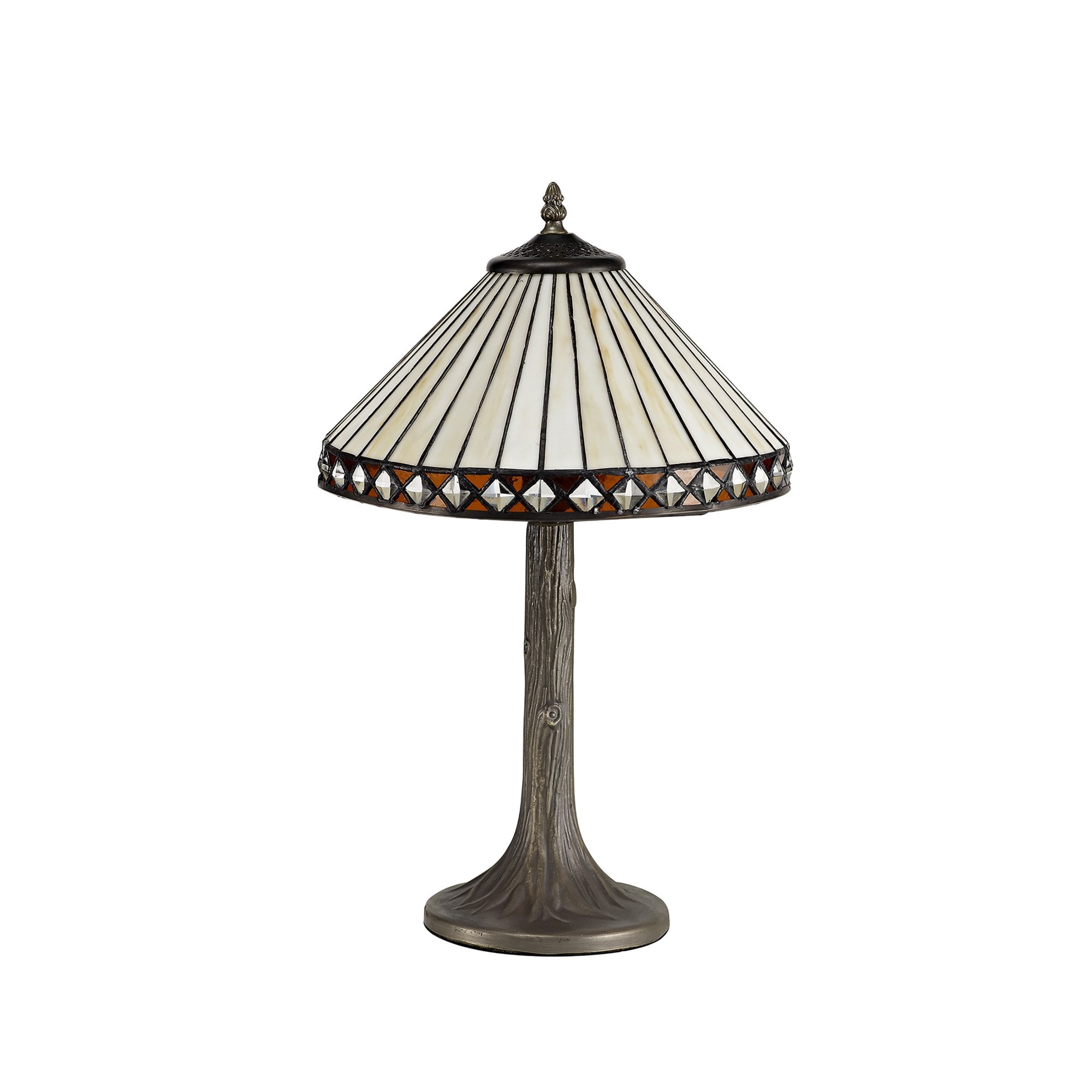NLK02179 Tink 1 Light Tree Like Table Lamp With 30cm Tiffany Shade Amber/Chrome/Crystal/Aged Antique Brass