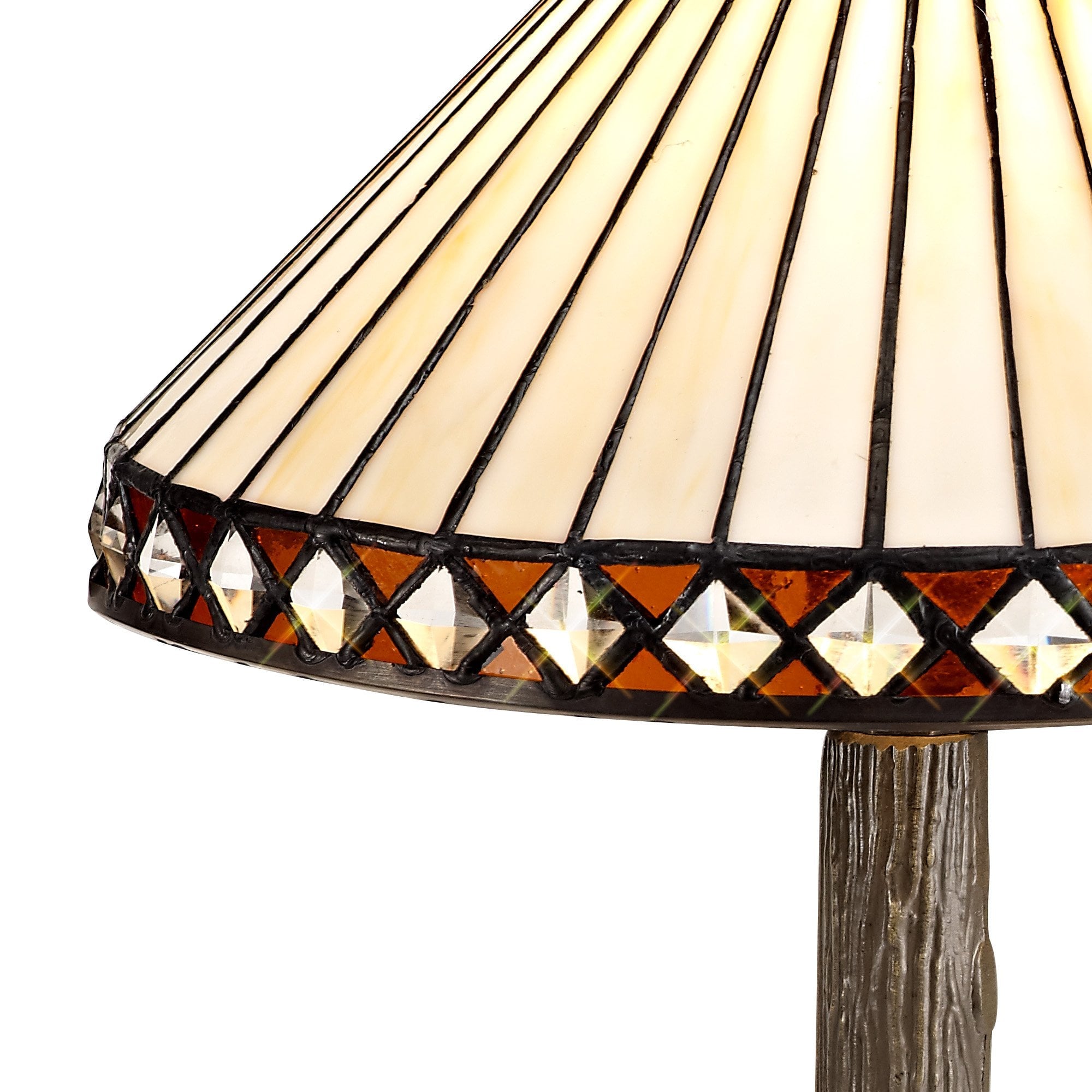 NLK02179 Tink 1 Light Tree Like Table Lamp With 30cm Tiffany Shade Amber/Chrome/Crystal/Aged Antique Brass