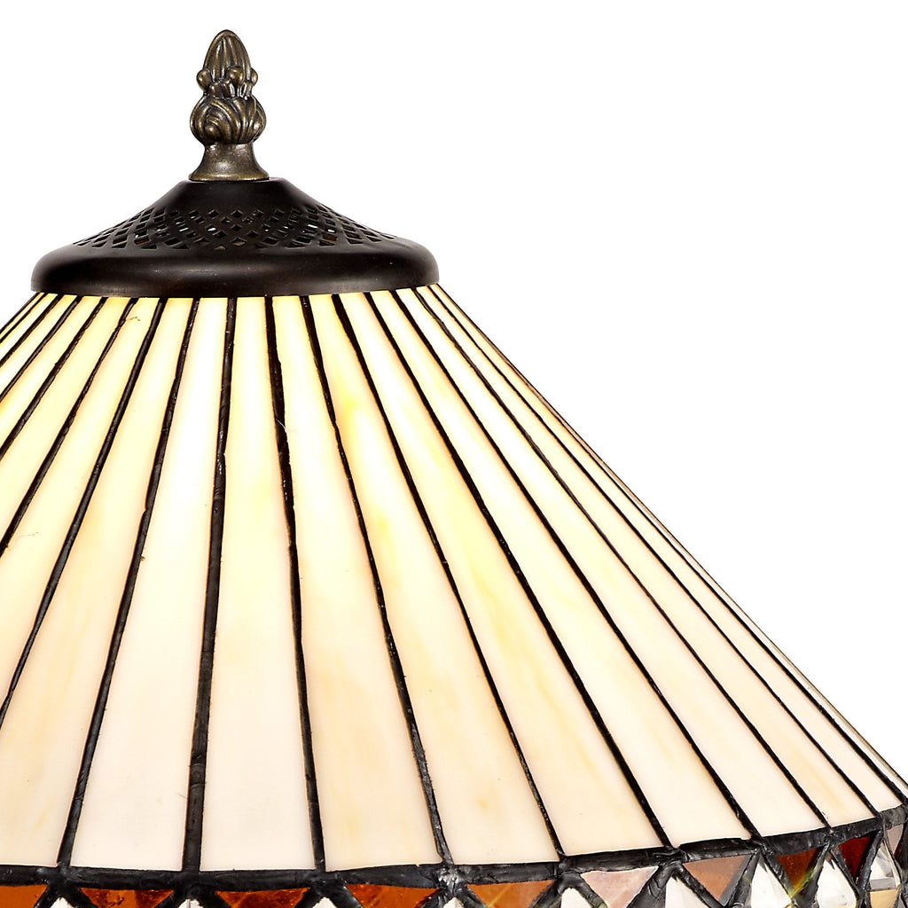 NLK02179 Tink 1 Light Tree Like Table Lamp With 30cm Tiffany Shade Amber/Chrome/Crystal/Aged Antique Brass