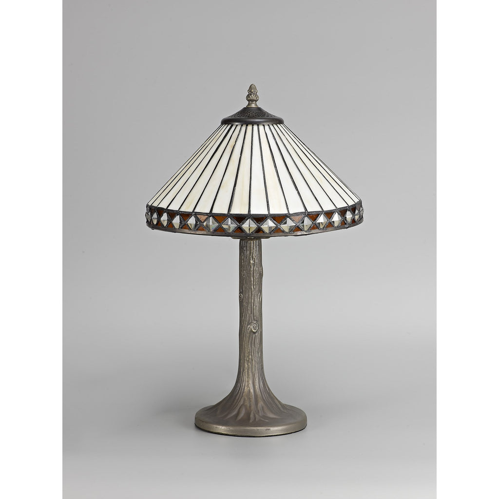 NLK02179 Tink 1 Light Tree Like Table Lamp With 30cm Tiffany Shade Amber/Chrome/Crystal/Aged Antique Brass