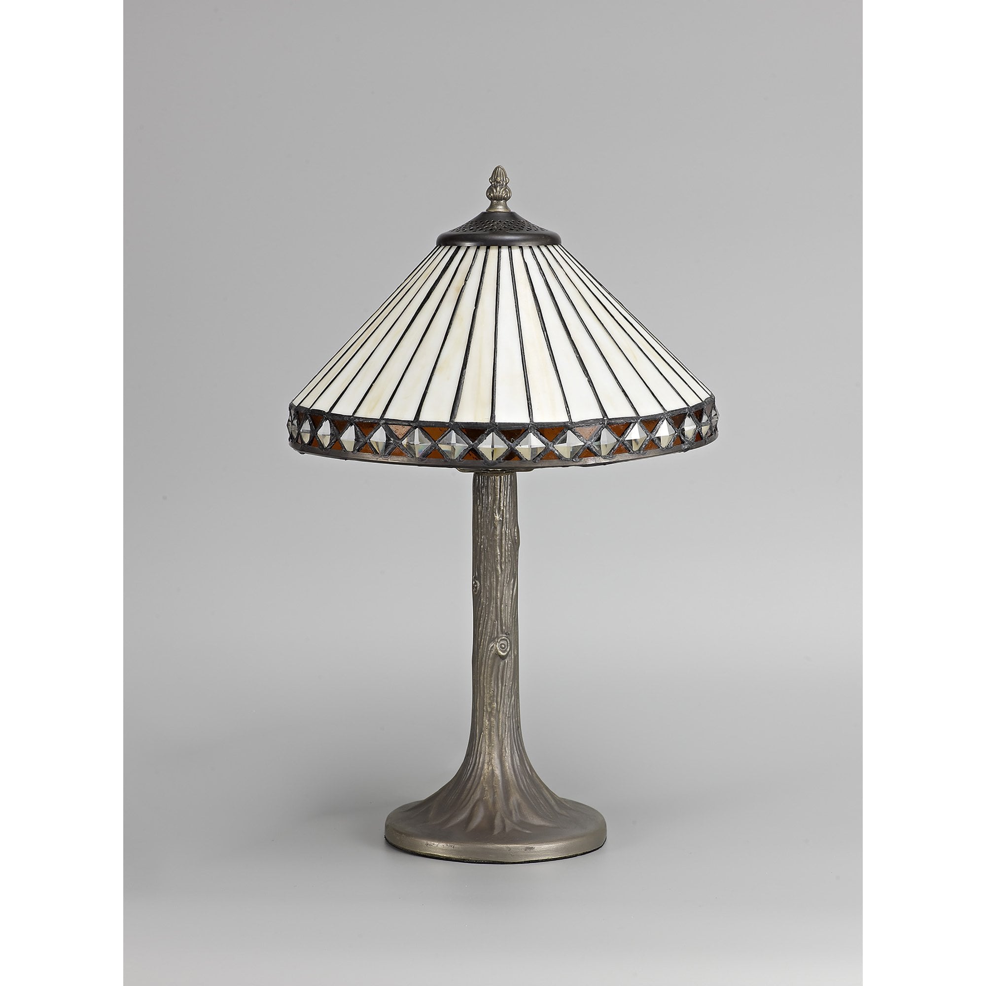 NLK02179 Tink 1 Light Tree Like Table Lamp With 30cm Tiffany Shade Amber/Chrome/Crystal/Aged Antique Brass
