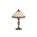 NLK02189 Tink 1 Light Curved Table Lamp With 30cm Tiffany Shade Amber/Chrome/Crystal/Aged Antique Brass