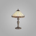 NLK02189 Tink 1 Light Curved Table Lamp With 30cm Tiffany Shade Amber/Chrome/Crystal/Aged Antique Brass