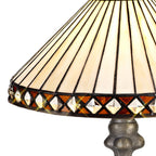 NLK02189 Tink 1 Light Curved Table Lamp With 30cm Tiffany Shade Amber/Chrome/Crystal/Aged Antique Brass