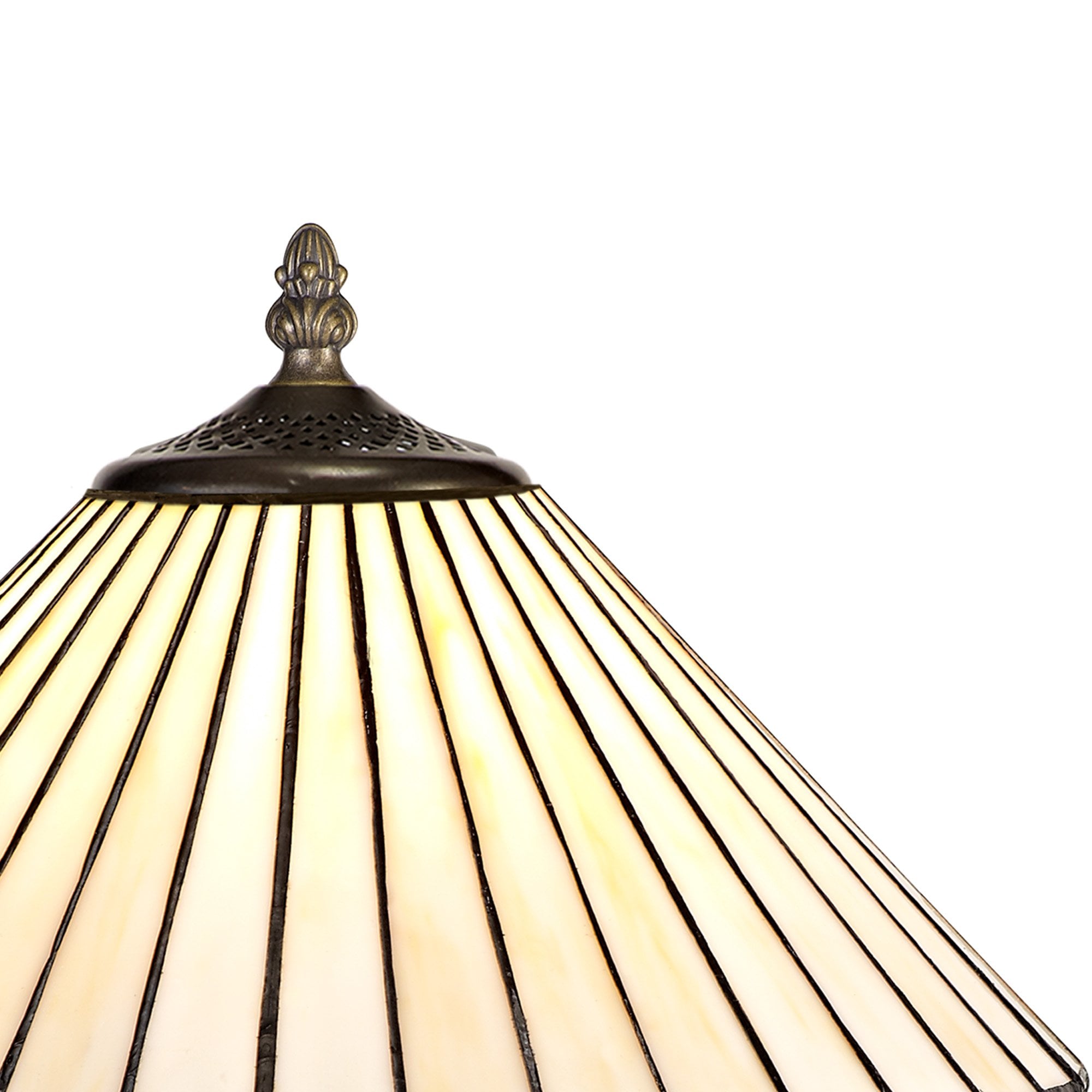 NLK02189 Tink 1 Light Curved Table Lamp With 30cm Tiffany Shade Amber/Chrome/Crystal/Aged Antique Brass