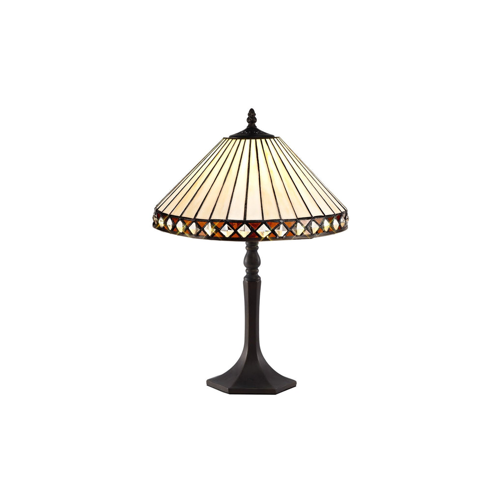 NLK02199 Tink 1 Light Octagonal Table Lamp With 30cm Tiffany Shade Amber/Chrome/Crystal/Aged Antique Brass