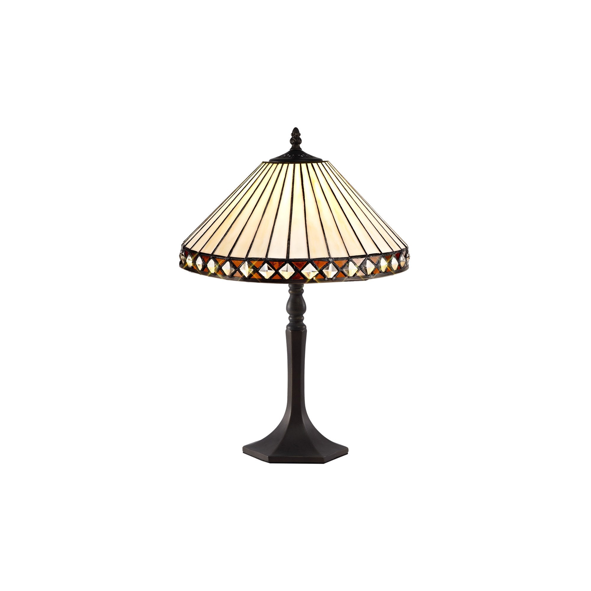 NLK02199 Tink 1 Light Octagonal Table Lamp With 30cm Tiffany Shade Amber/Chrome/Crystal/Aged Antique Brass