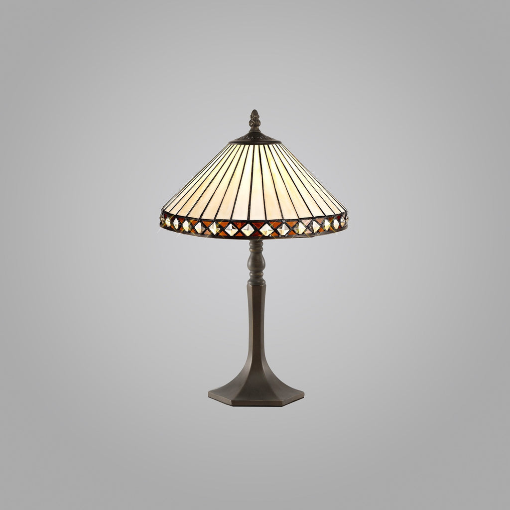 NLK02199 Tink 1 Light Octagonal Table Lamp With 30cm Tiffany Shade Amber/Chrome/Crystal/Aged Antique Brass