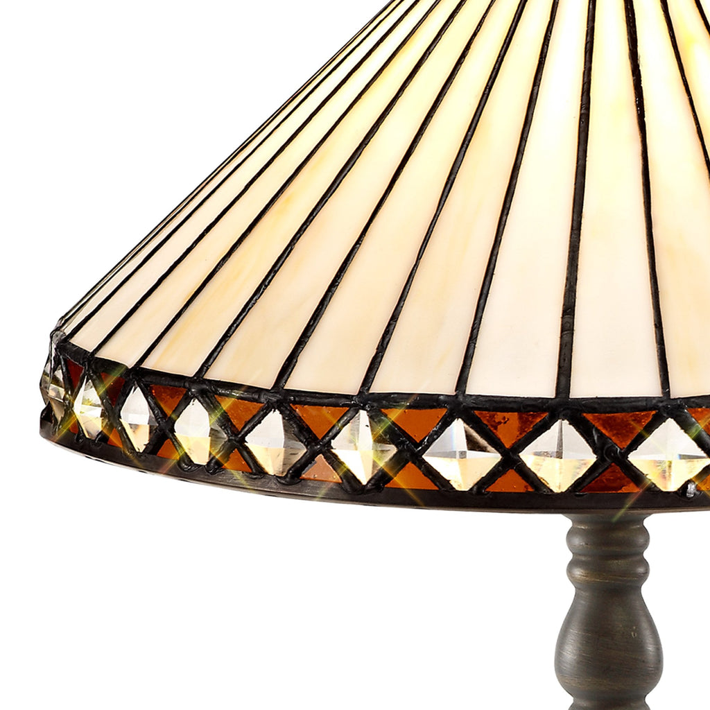 NLK02199 Tink 1 Light Octagonal Table Lamp With 30cm Tiffany Shade Amber/Chrome/Crystal/Aged Antique Brass